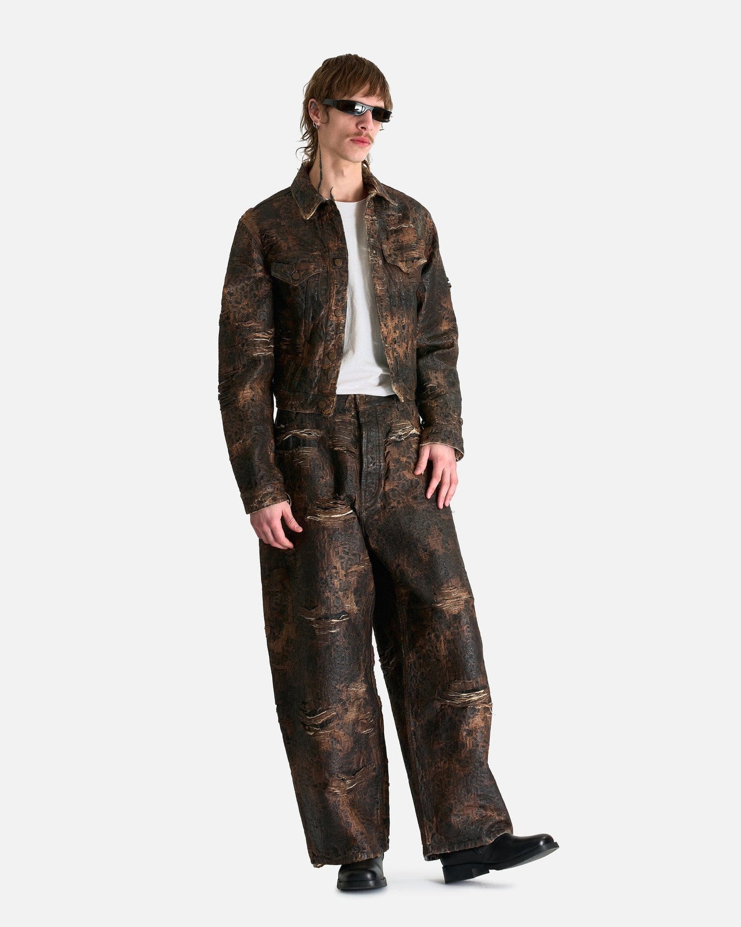 Acne Studios Men's Pants 2023 Distressed Monogram Jeans in Brown