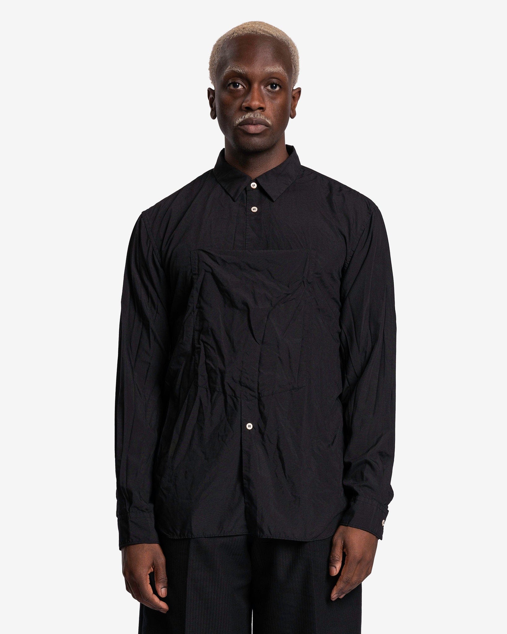 Single Pocket Button-Up Shirt in Black