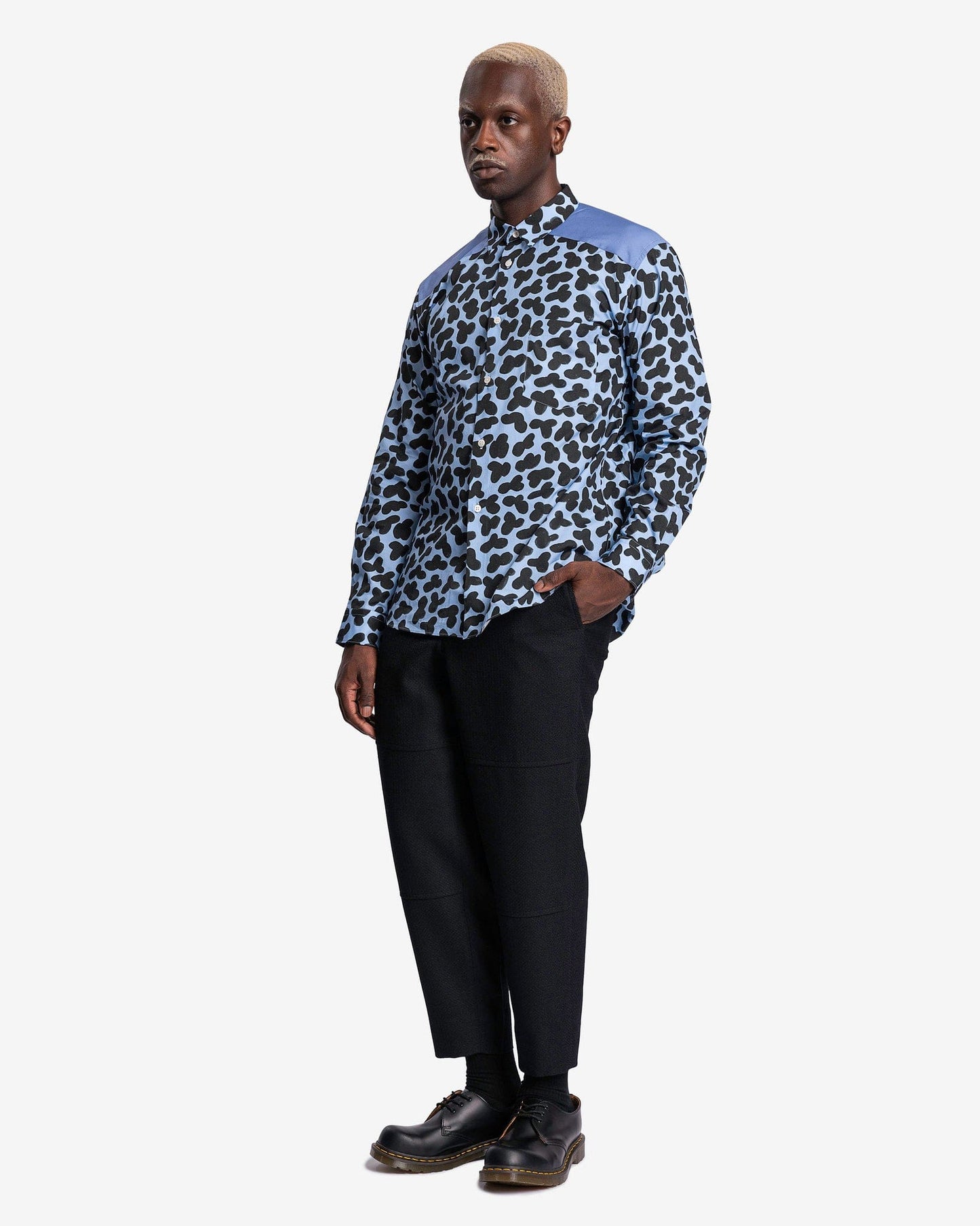 Comme des Garcons Homme Deux Men's Shirts Doodle Paneled Graphic Shirt in Blue
