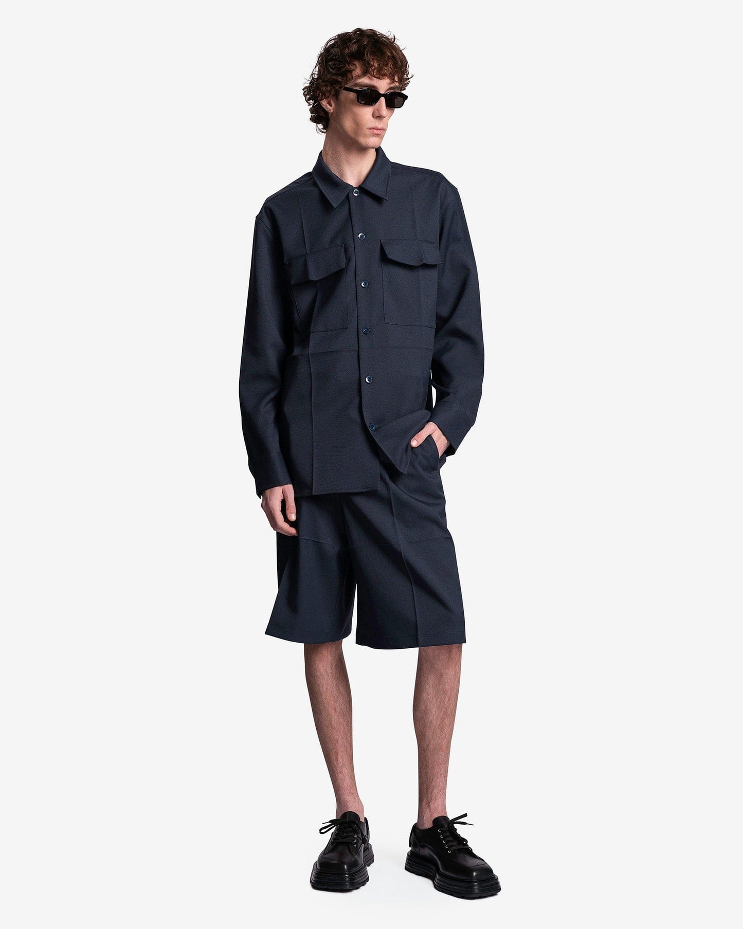 Jil Sander Men's Shorts Polyester Gabardine Shorts in Marine