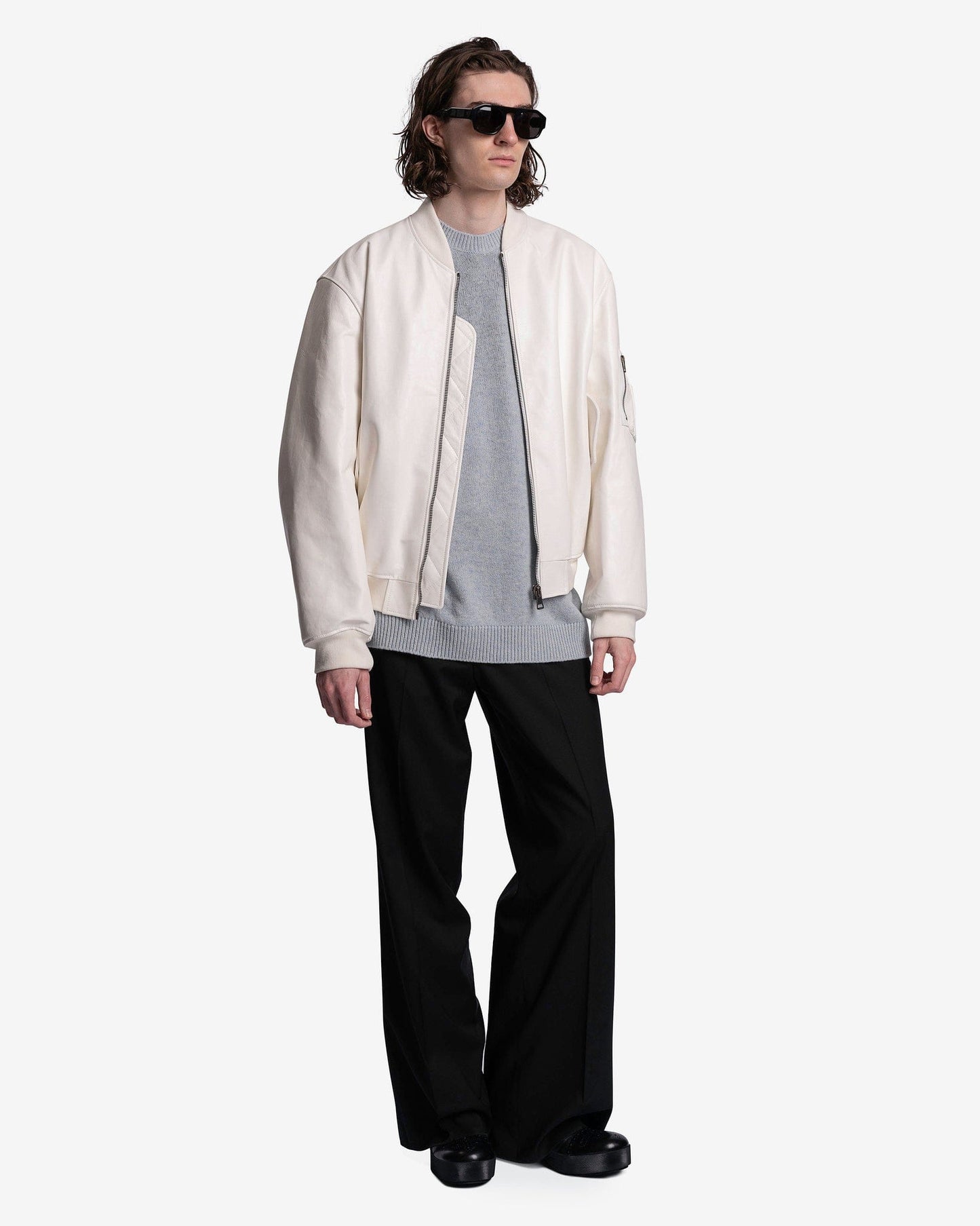 Raf Simons Men's Sweater Light Roundneck Hammersleeve Sweater in Light Blue