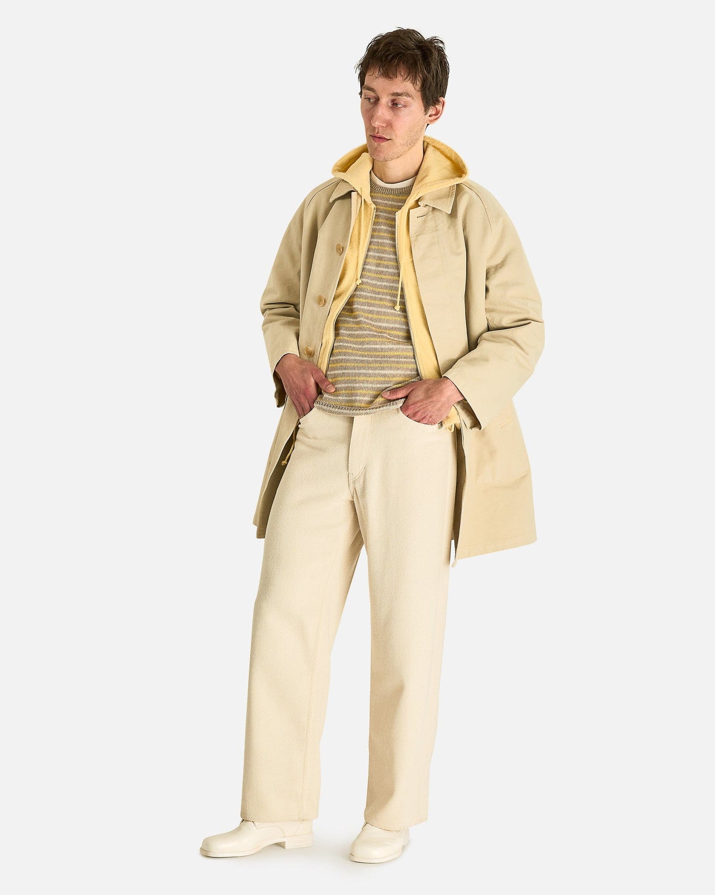 Auralee Men's Jeans 5P Wide Pant in Ivory White