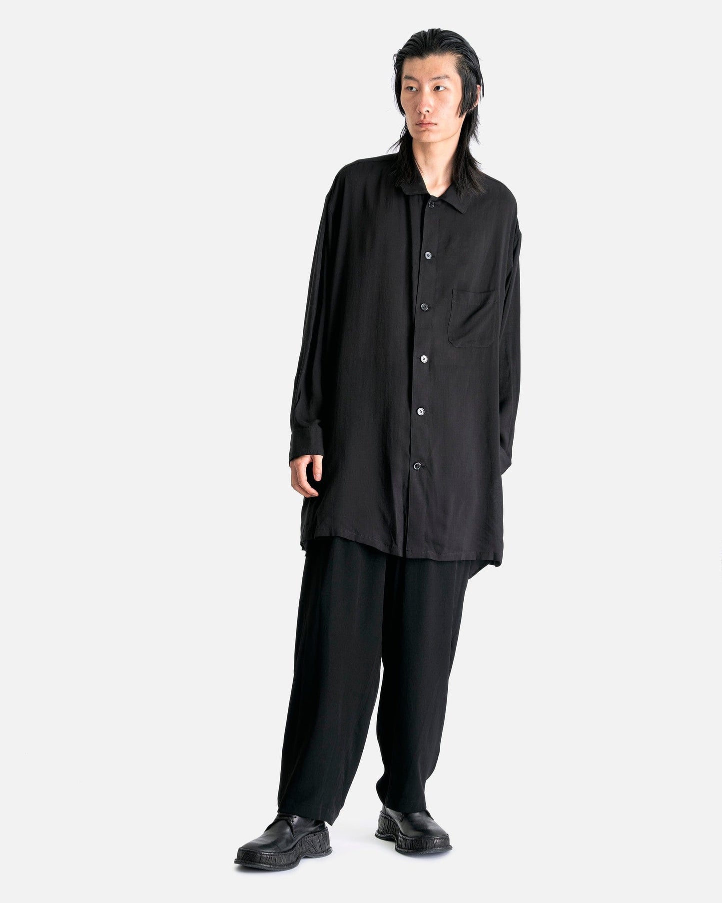 Yohji Yamamoto Pour Homme Men's Shirts A-Open Collar B in Black