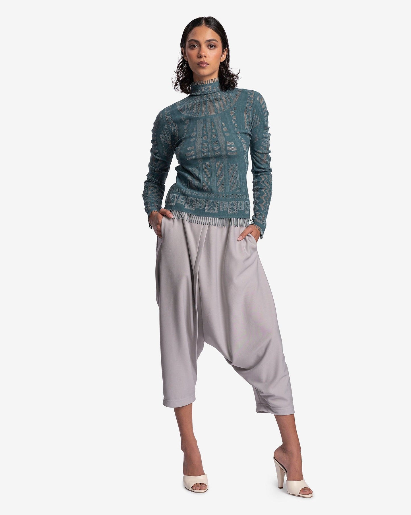 Pleats Please Issey Miyake Women Tops O/S A-POC Skin Turtleneck Sparkle Top in Turquoise
