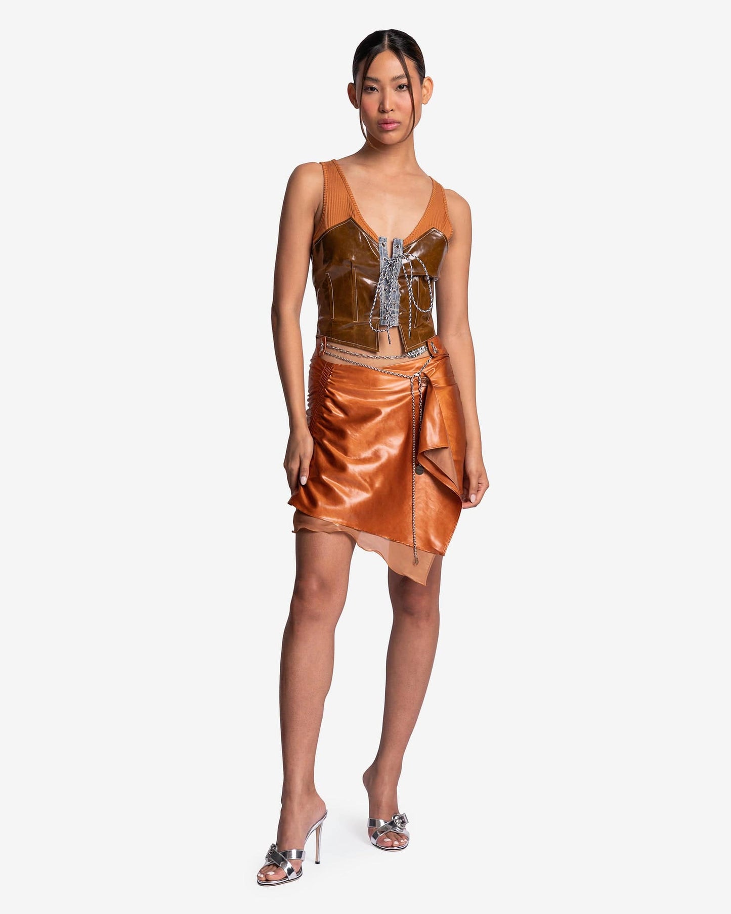 Andersson Bell Women Tops Akira Coated Lace-Up Vest in Brown