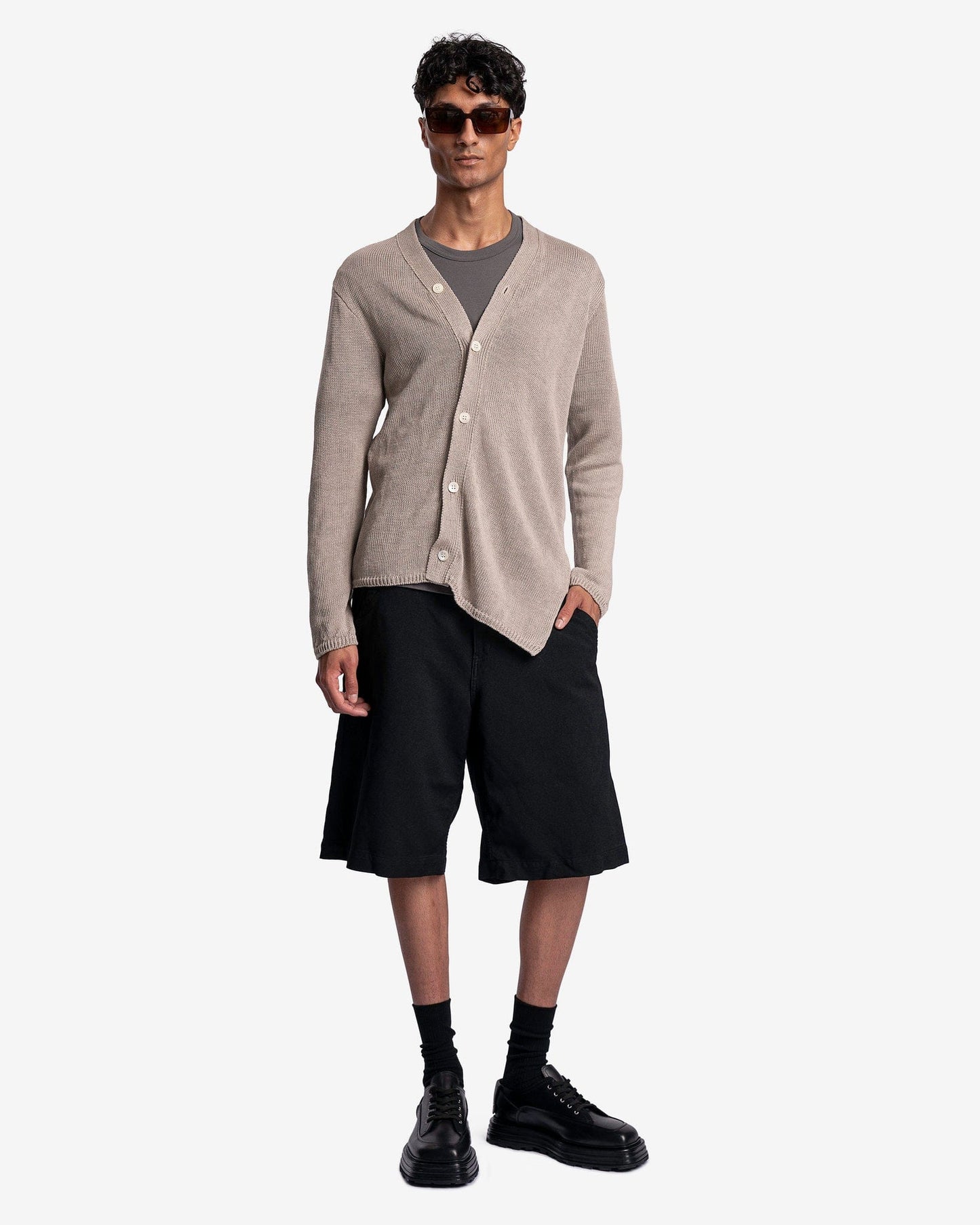 Comme des Garcons Homme Deux Men's Sweater Asymmetrical Linen Cardigan in Beige