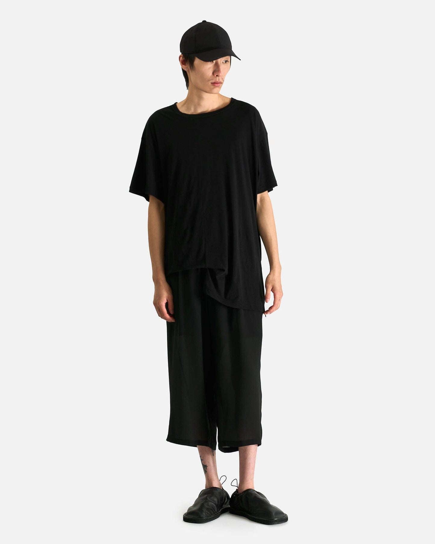 Yohji Yamamoto Pour Homme Men's T-Shirts 03 Asymmetry Hem S Sleeve in Black