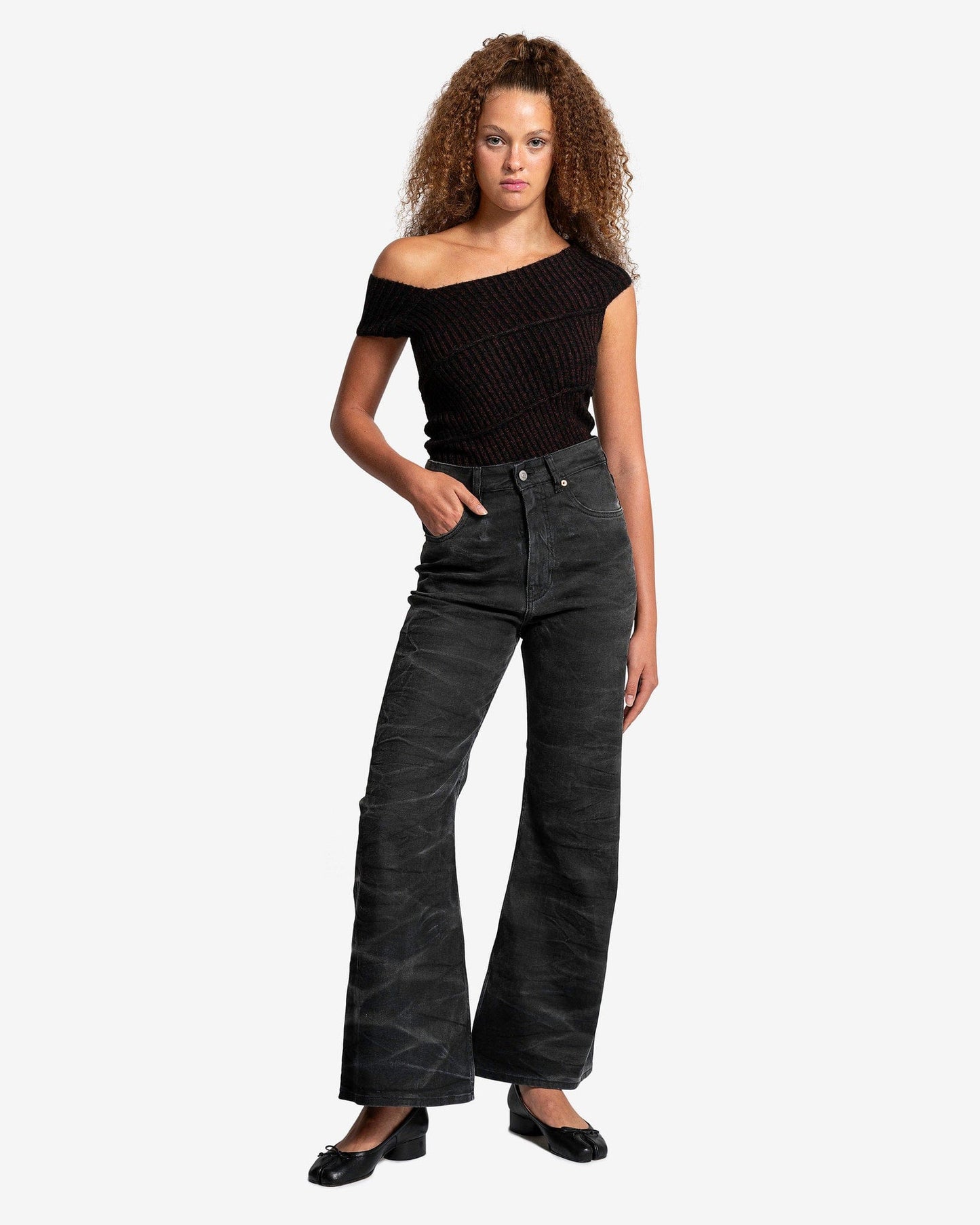 MM6 Maison Margiela Women Pants Baggy 5 Pocket Jeans in Washed Black