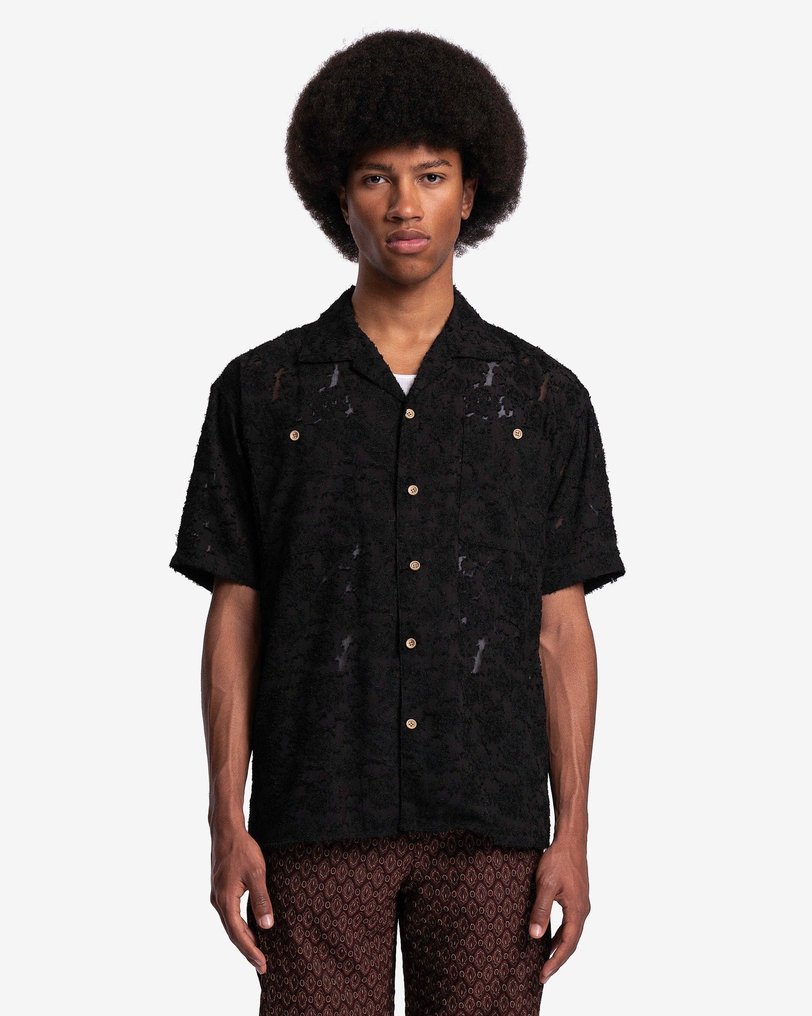 Bali Sheer Open Collar Shirt in Black