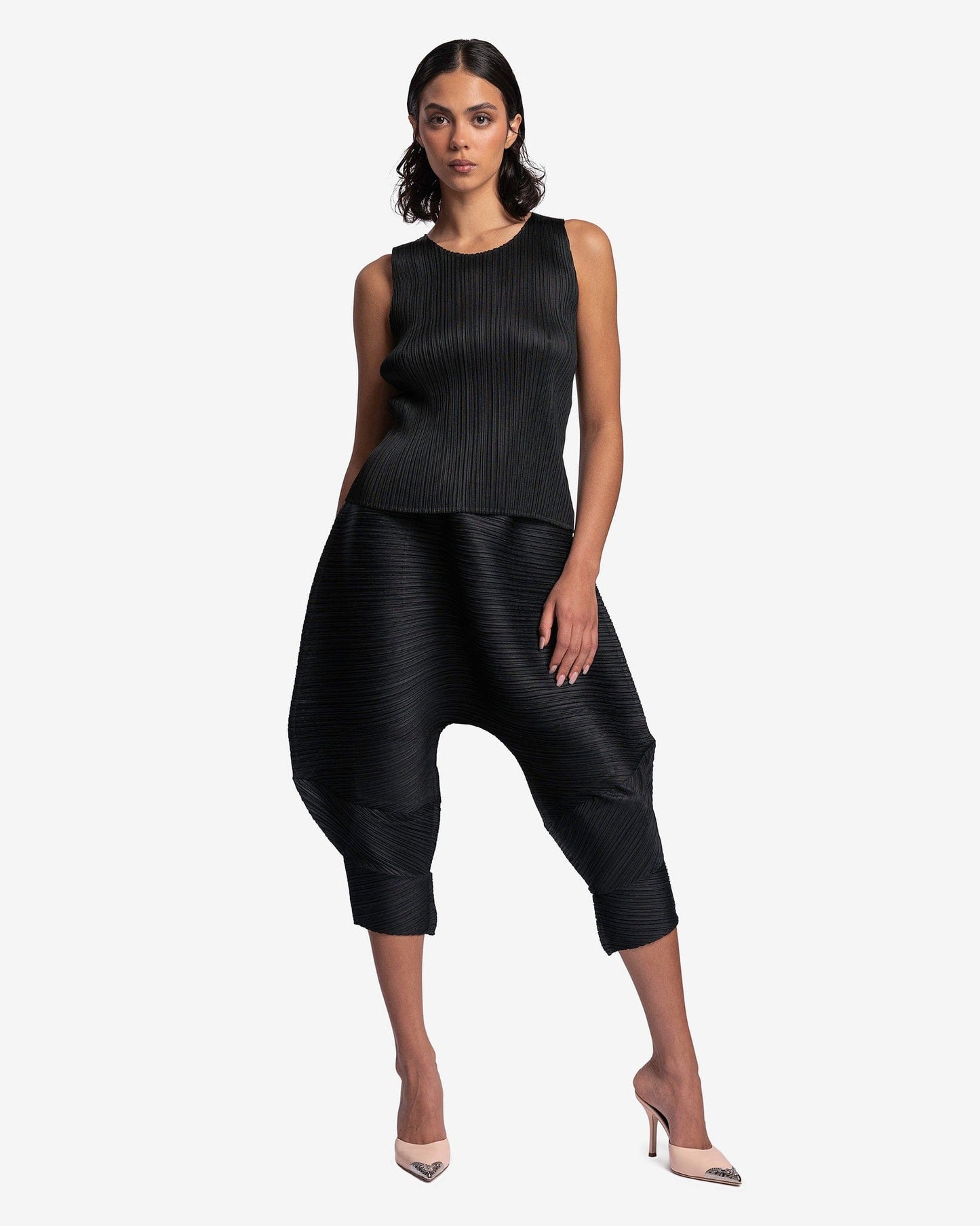 Pleats Please Issey Miyake Women Tops Basics Sleeveless Top in Black