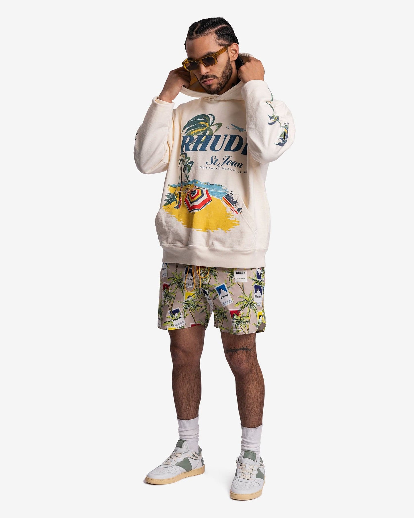 Rhude Men's Sweatshirts Beach Club Hoodie in Vintage White