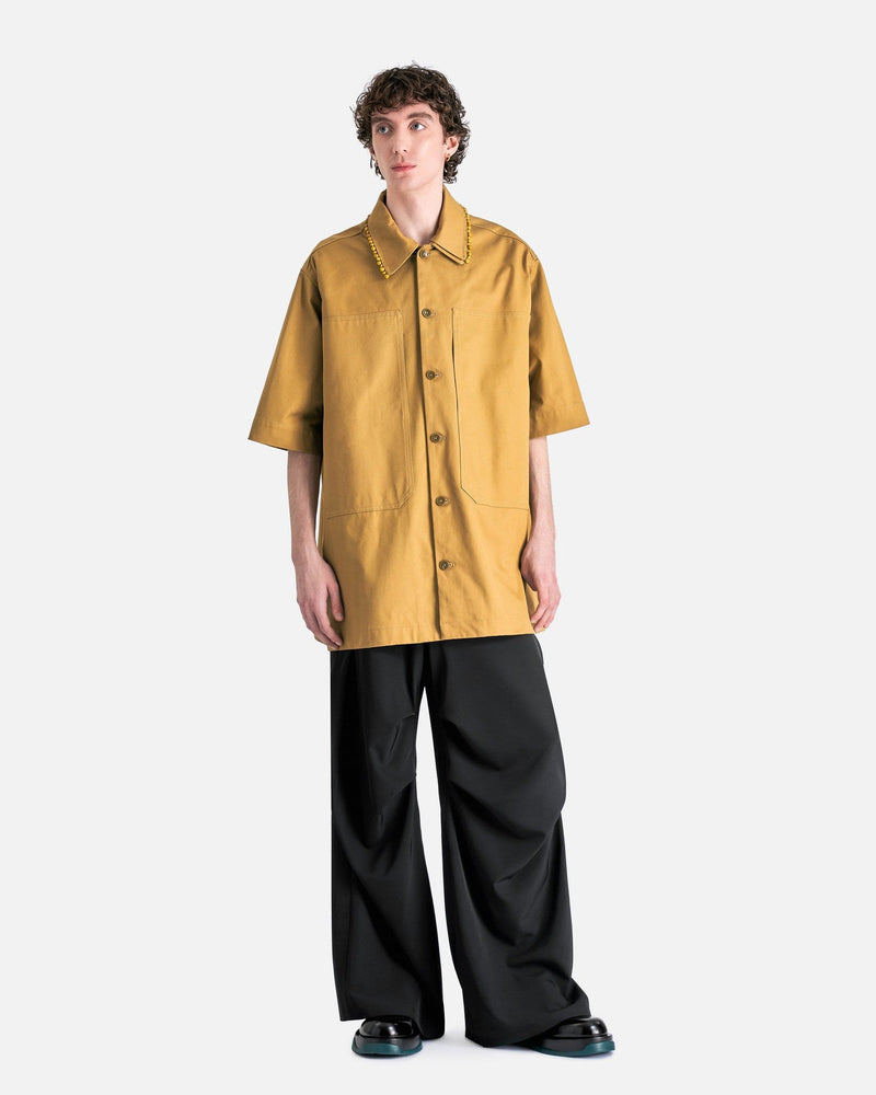 Jil Sander Men's Shirts Bead Embroidery Workwear Shirt in Pickle