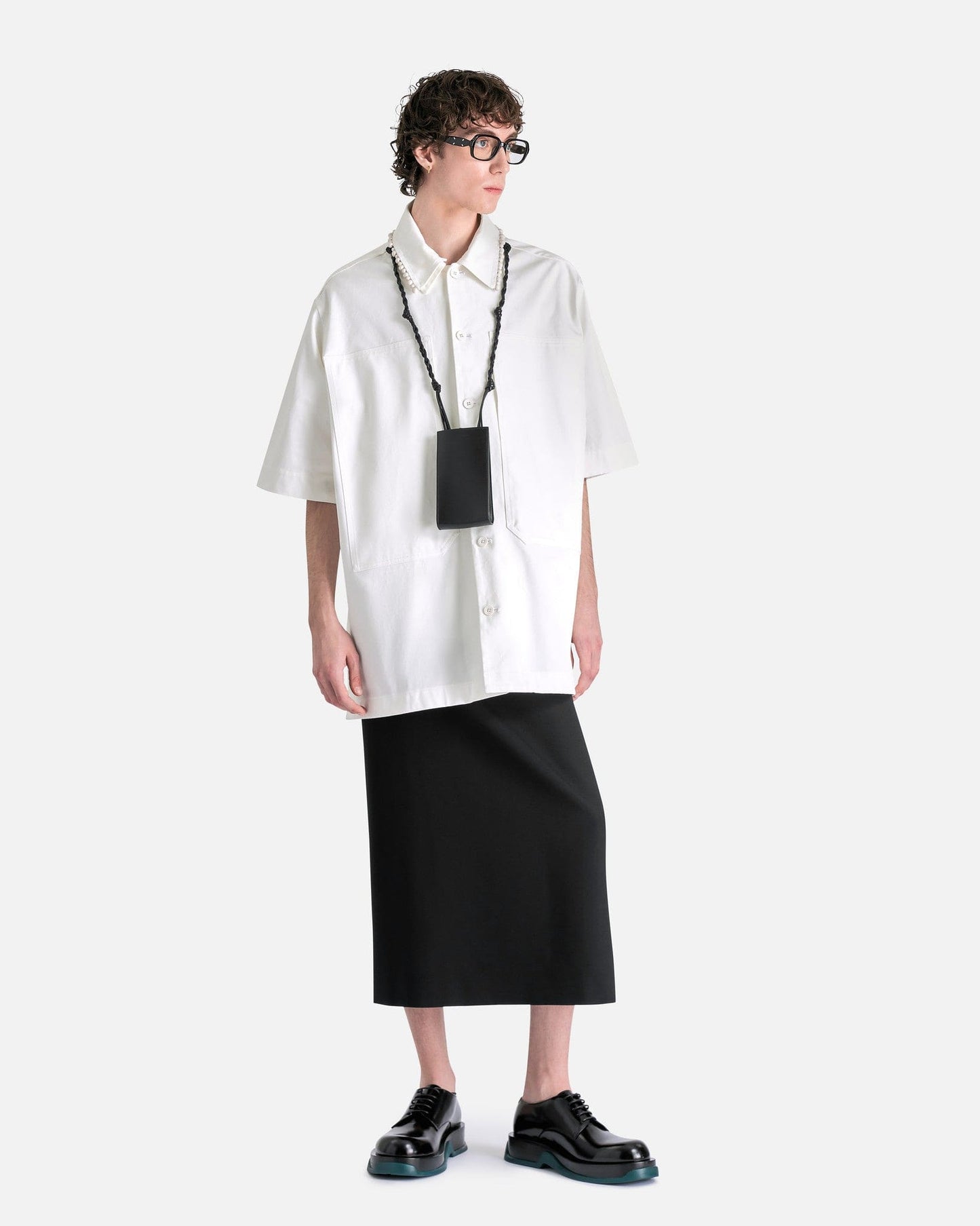 Jil Sander Men's Shirts Bead Embroidery Workwear Shirt in White