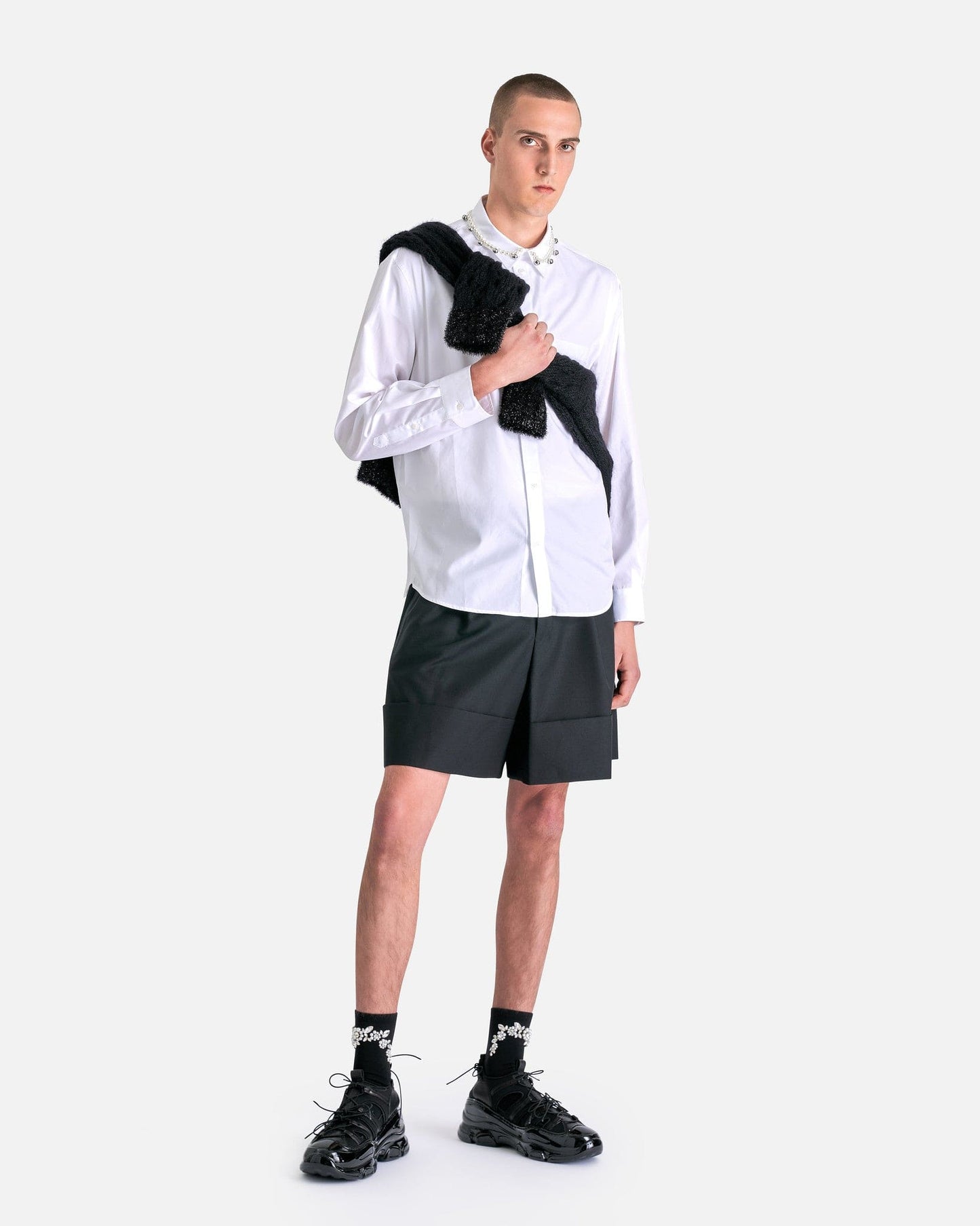 Simone Rocha Men's Shirts Beaded Bell Classic Fit Shirt in White/Pearl