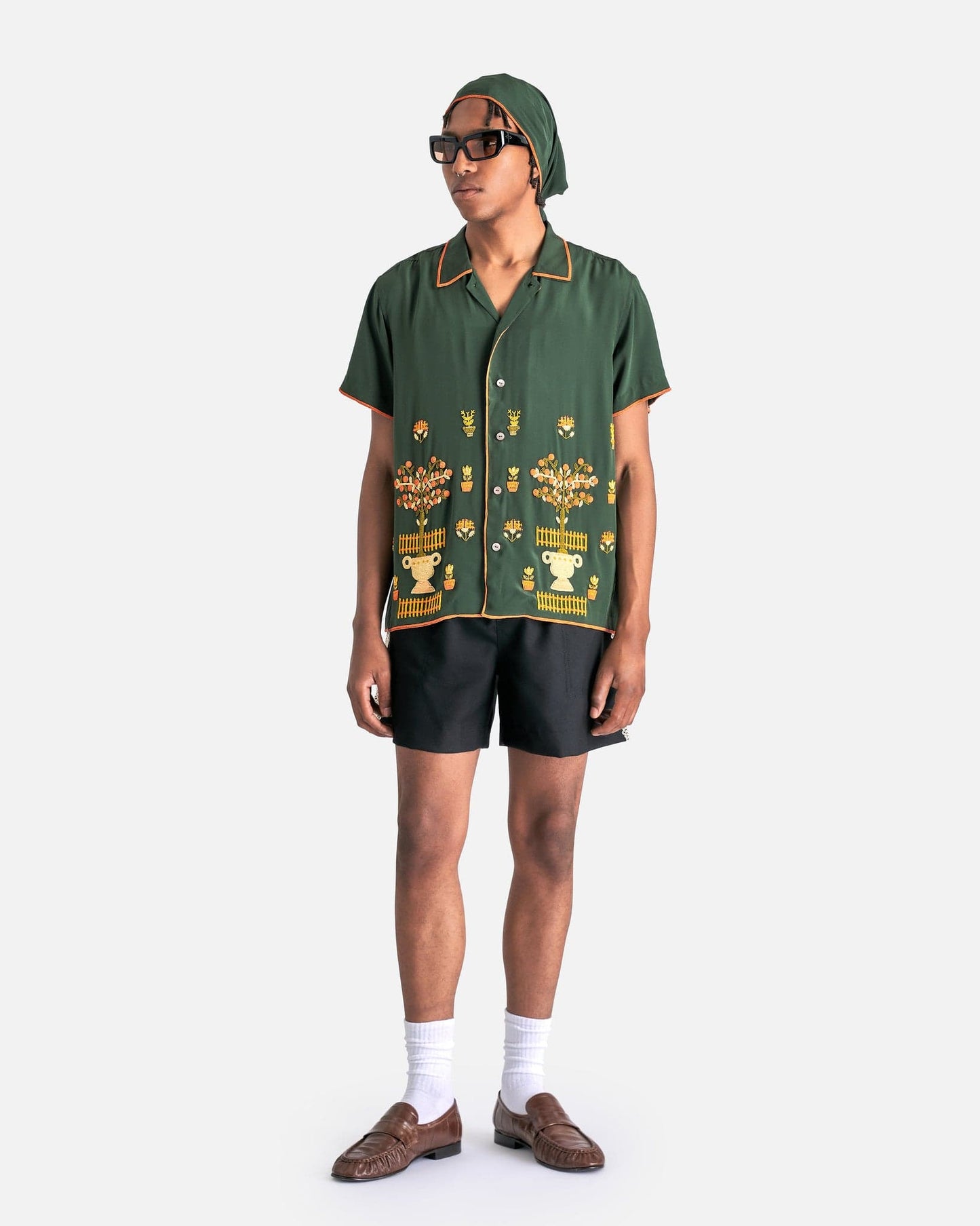 Bode Men's Shirts Beaded Paddock Sampler SS Shirt in Green/Multi