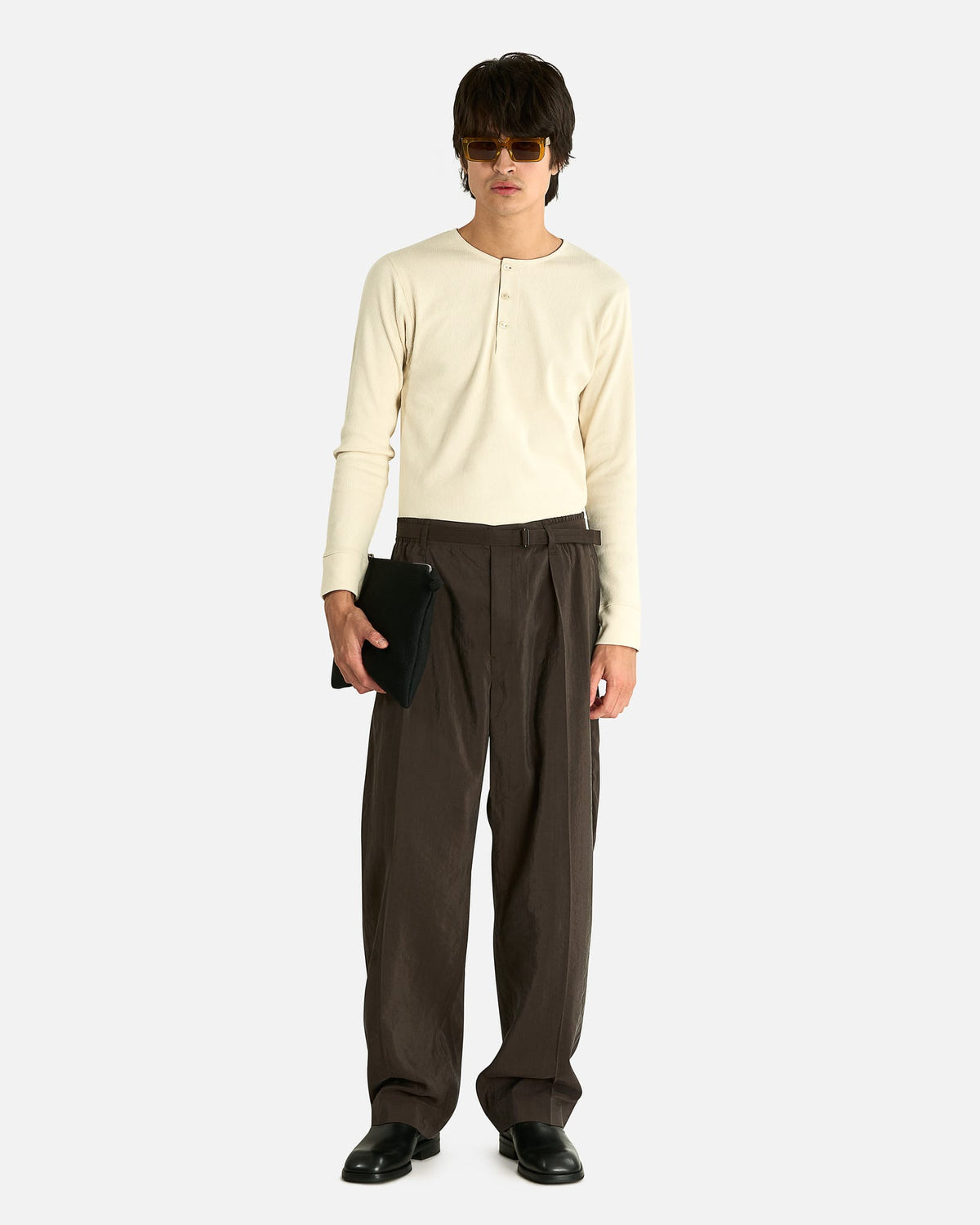 LEMAIRE Men's Pants Belted Relaxed Pants in Licorice