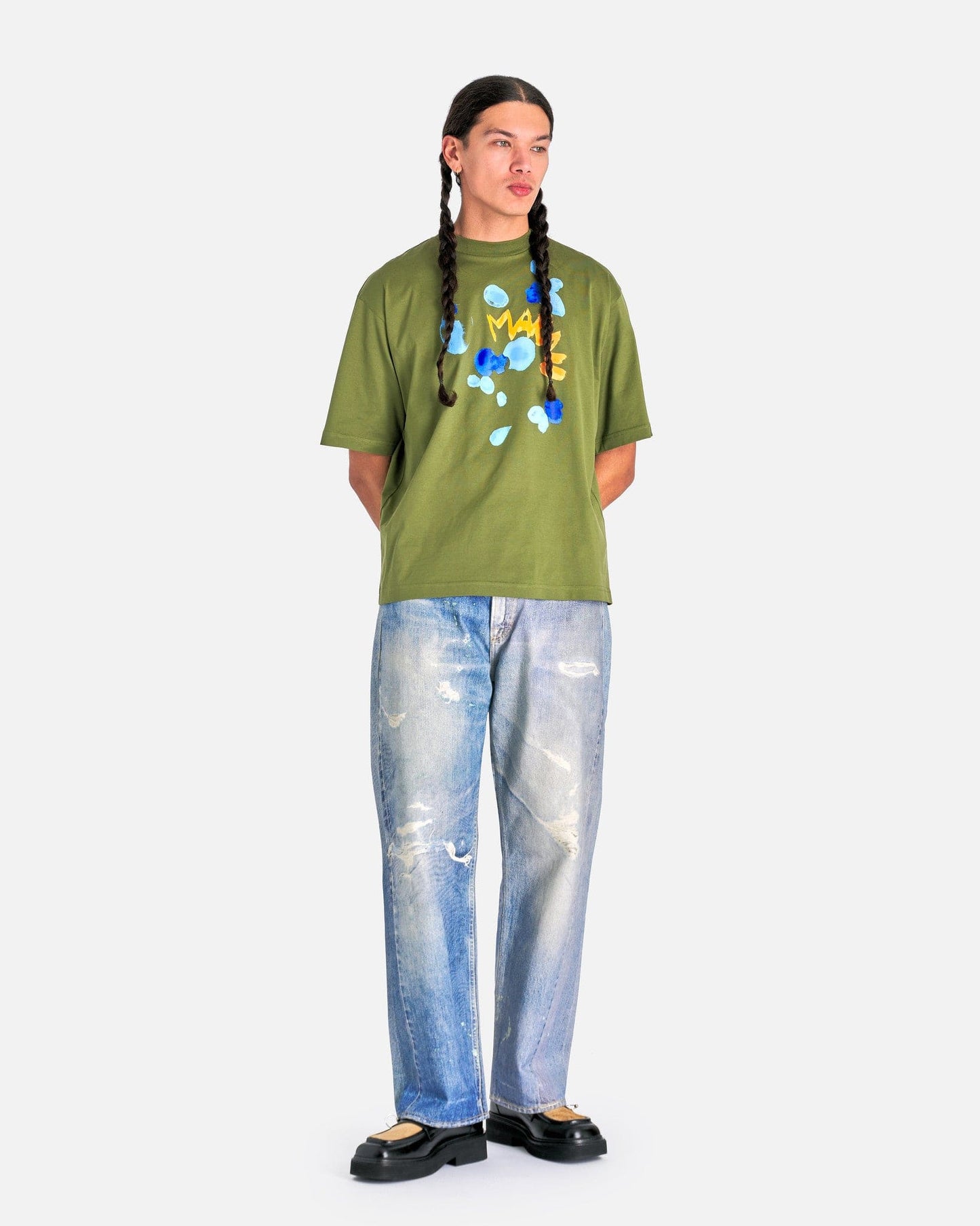 Marni Men's T-Shirts Bio-Cotton T-Shirt with Drippy Print in Leaf Green