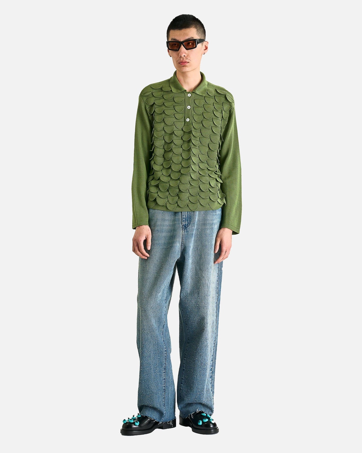 NAMACHEKO Men's Tops Bird Feather Polo in Malva Green