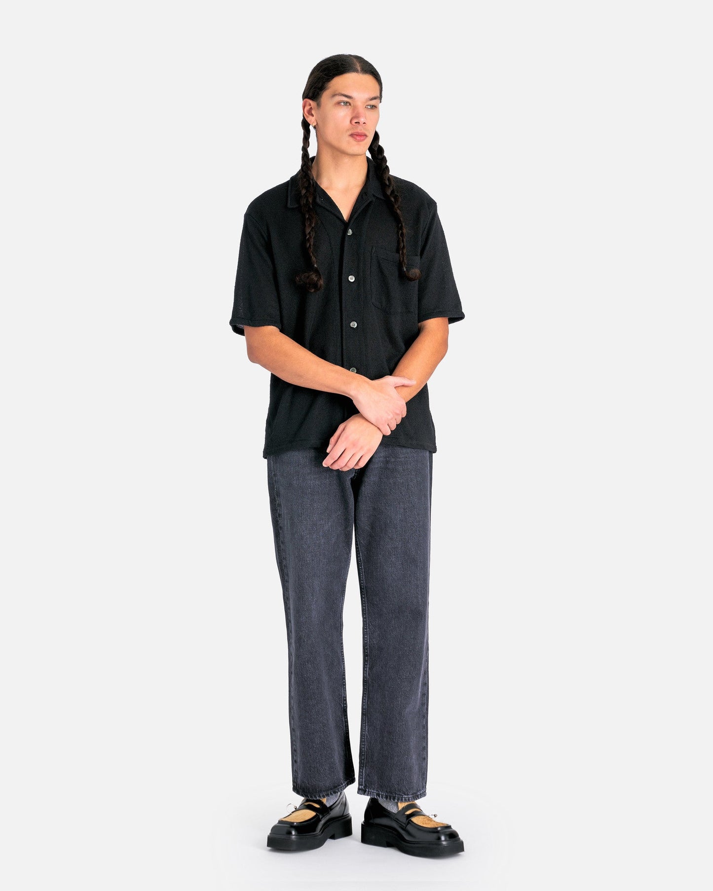 Our Legacy Men's Tops Box Shirt Shortsleeve in Black Boucle