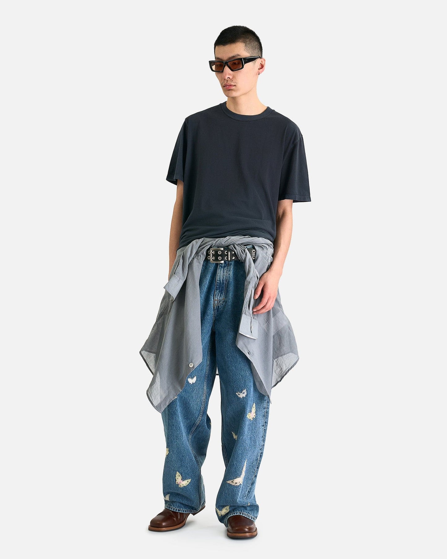 Our Legacy Men's T-Shirts Box T-Shirt in Worn Blue Legacy Jersey