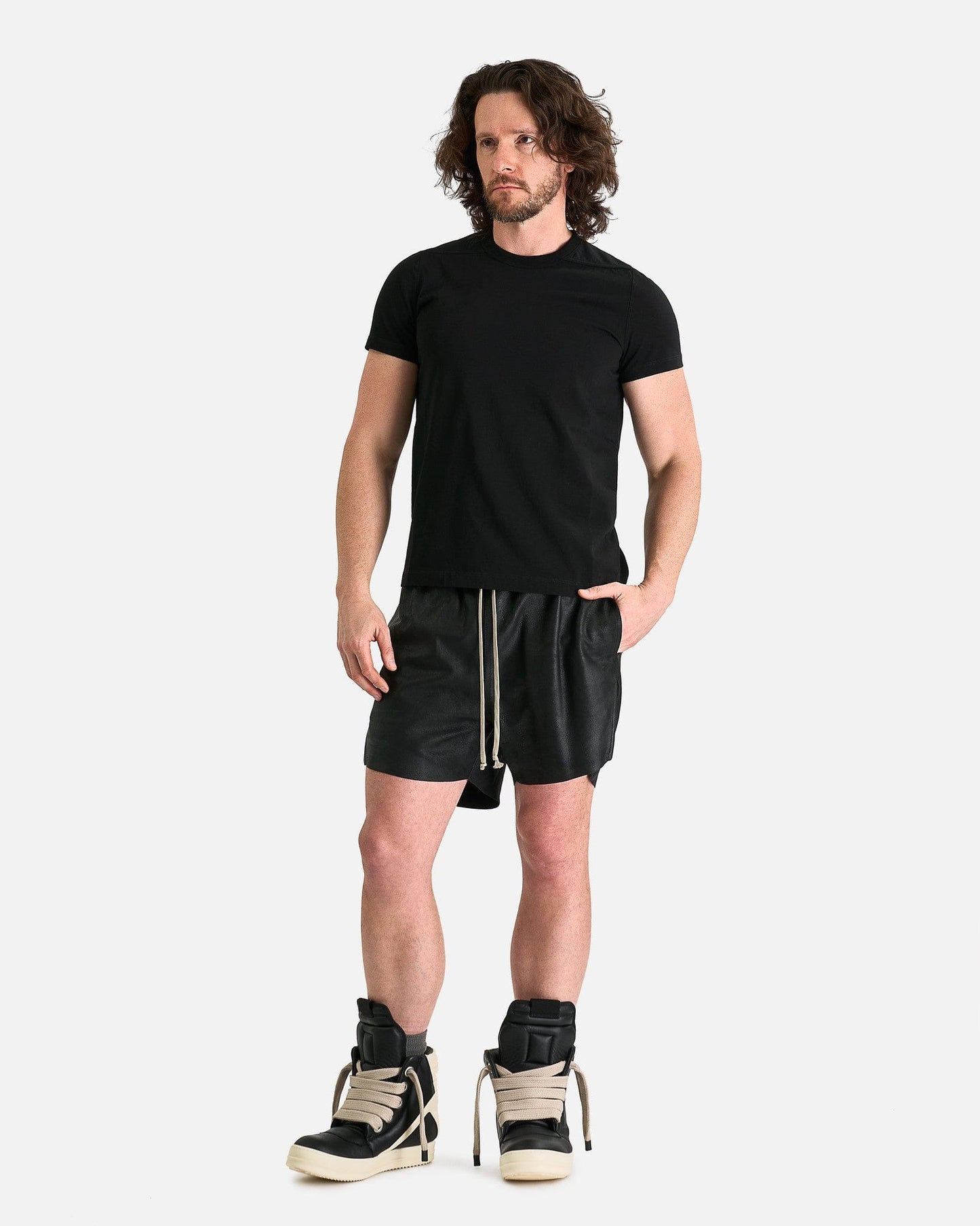 Rick Owens Men's Shorts Boxers Leather Shorts in Black