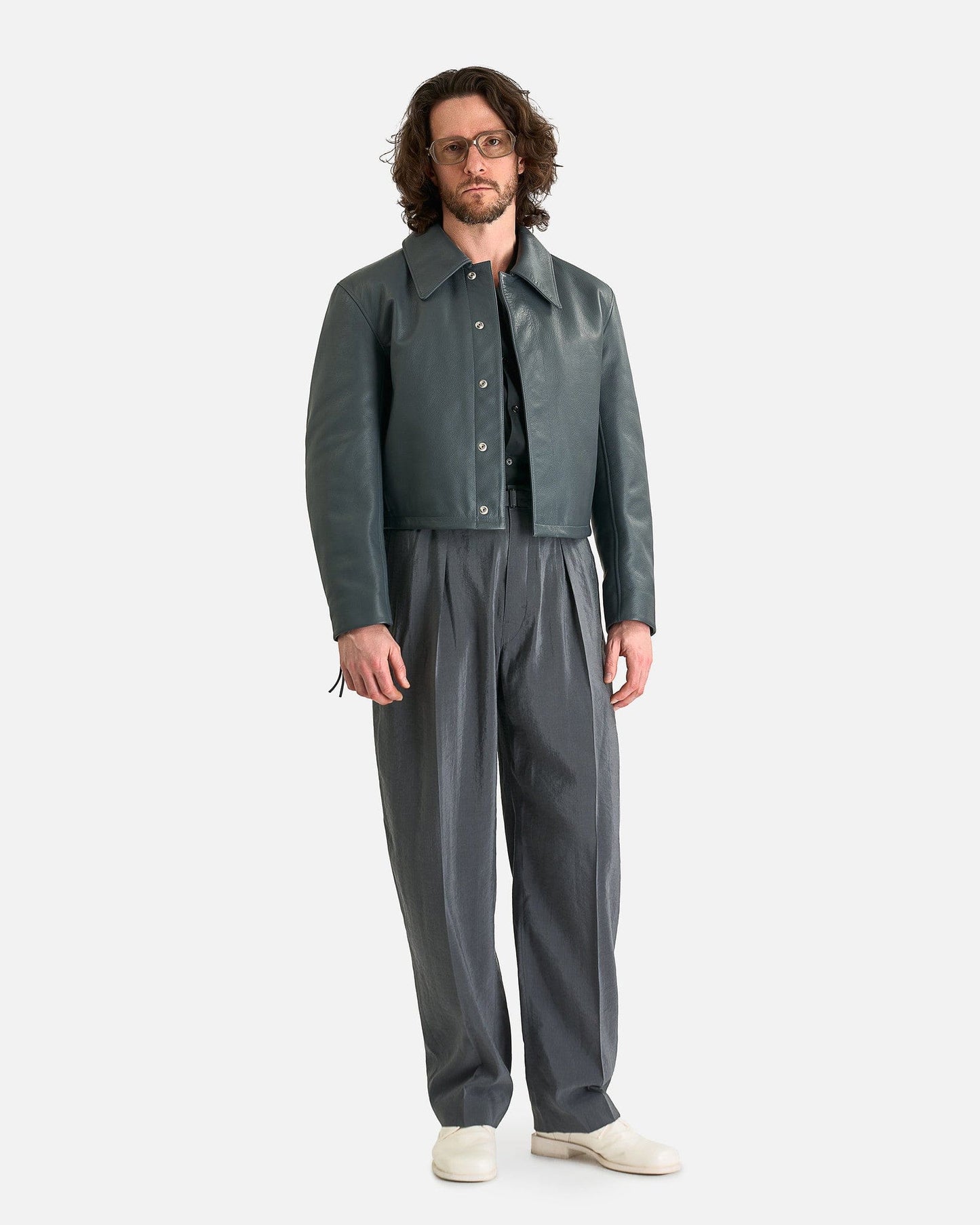 LEMAIRE Men's Jackets Boxy Cropped Jacket in Steel Blue