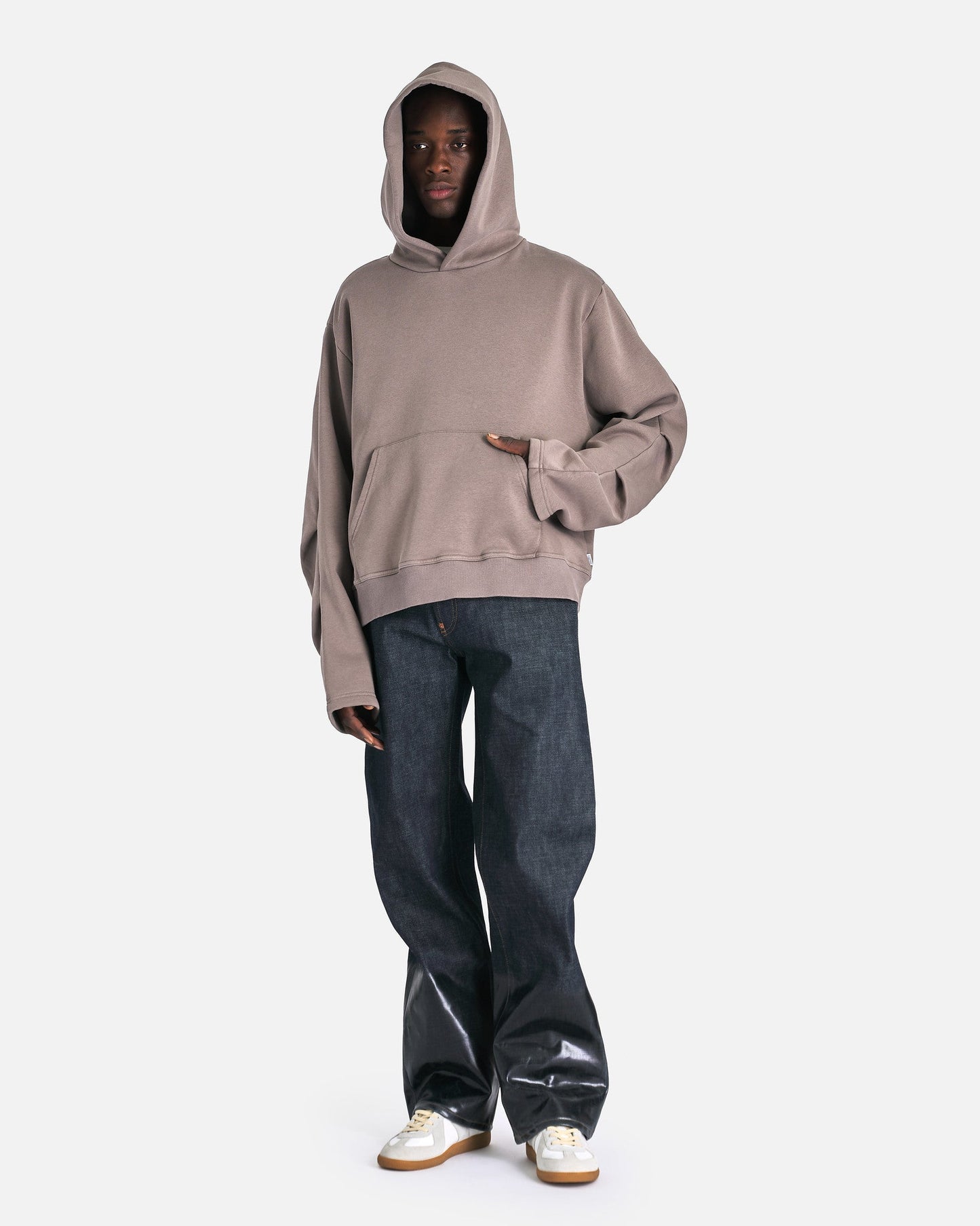 MM6 Maison Margiela Men's Sweatshirts Boxy Hooded Sweatshirt in Taupe