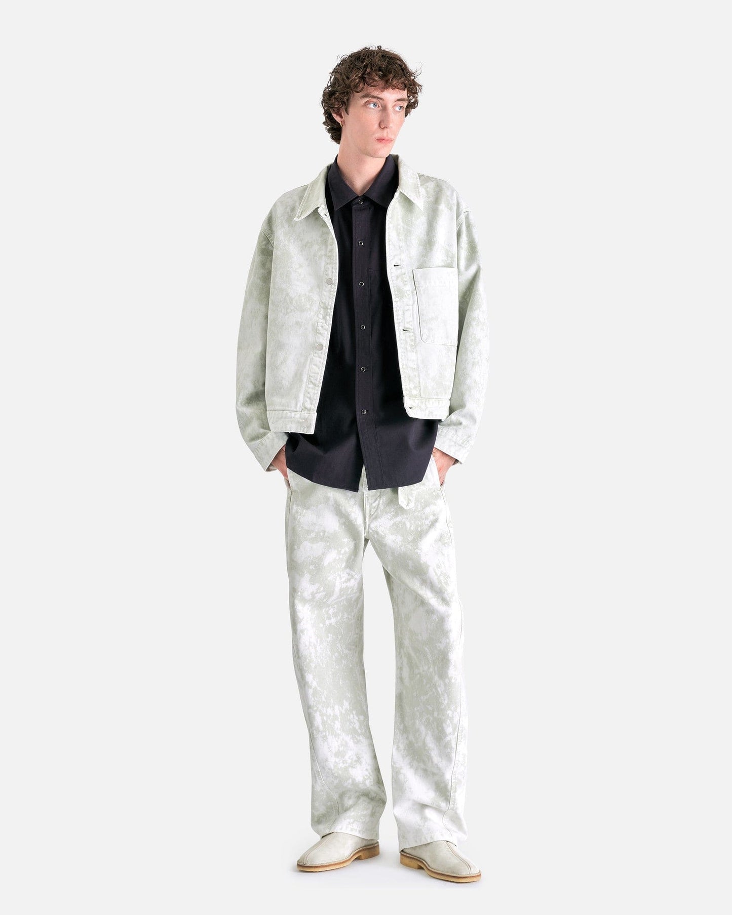 LEMAIRE Men's Jackets Boxy Trucker Jacket in Denim Acid Snow Pelican G