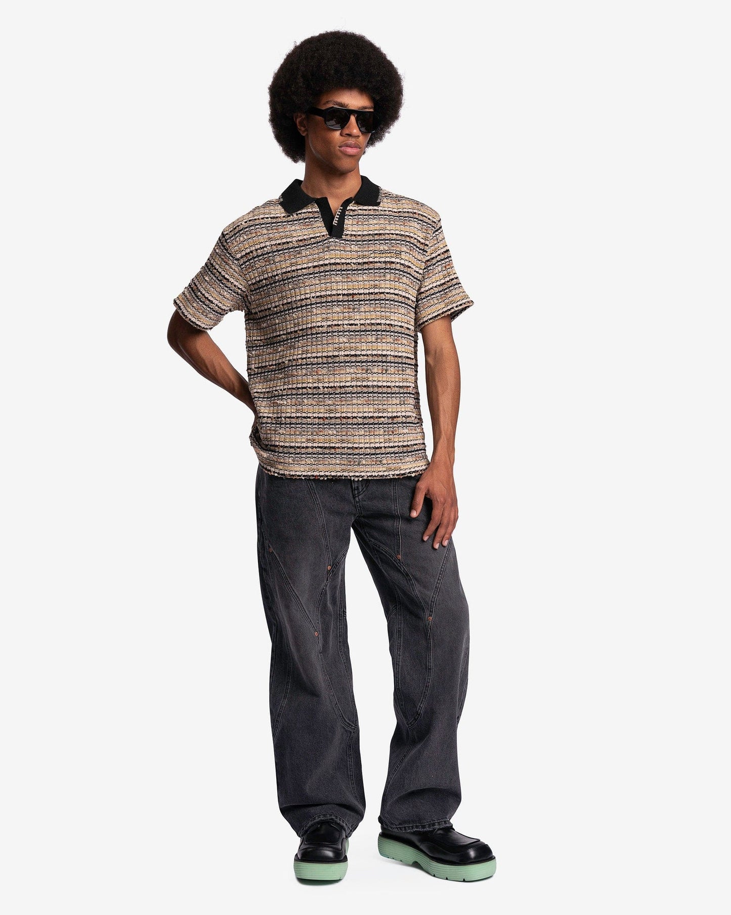 Andersson Bell Men's Pants Brick Curve Panel Wide Jeans in Black