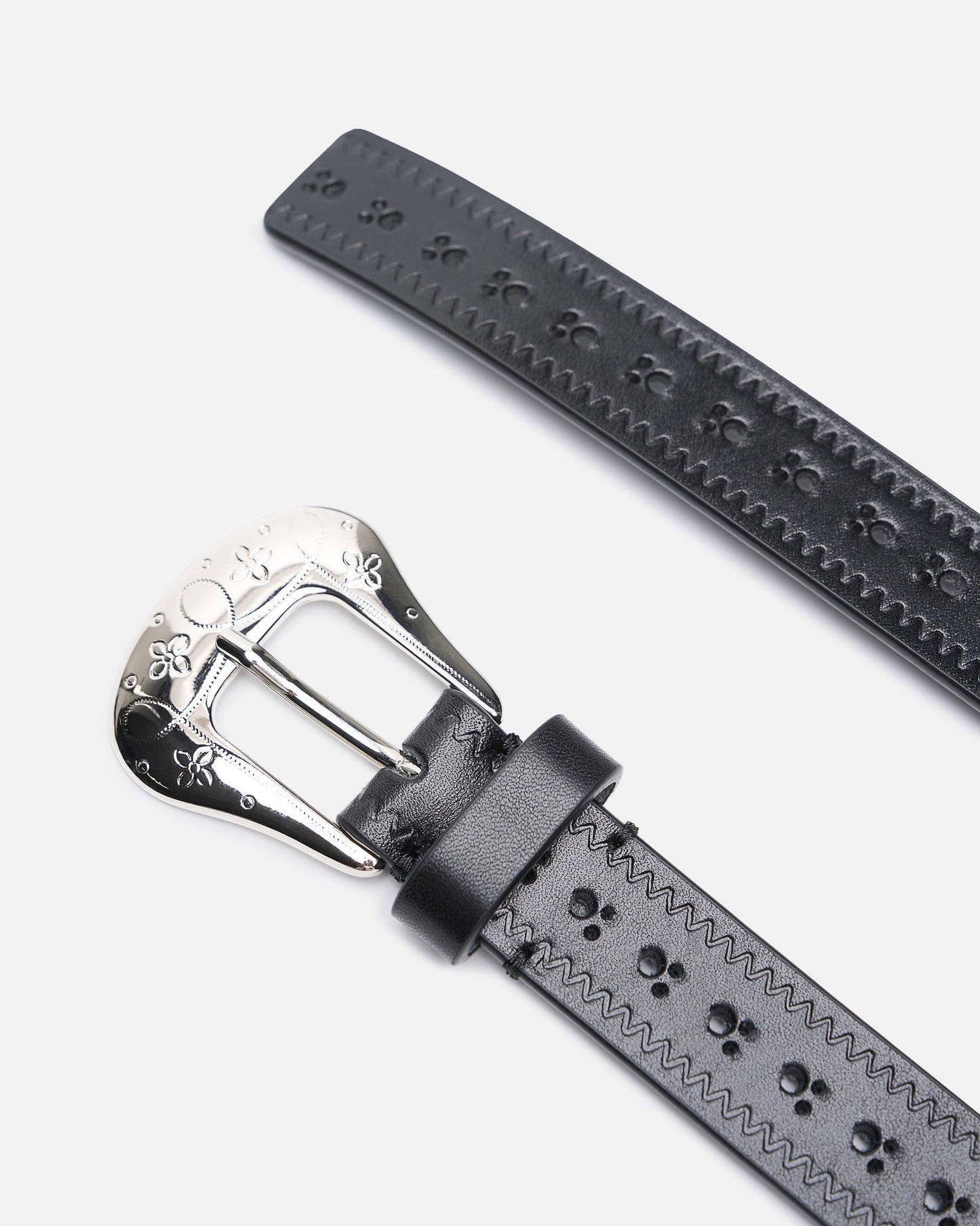 NAMACHEKO Leather Goods OS Brogue Belt in Black/Silver