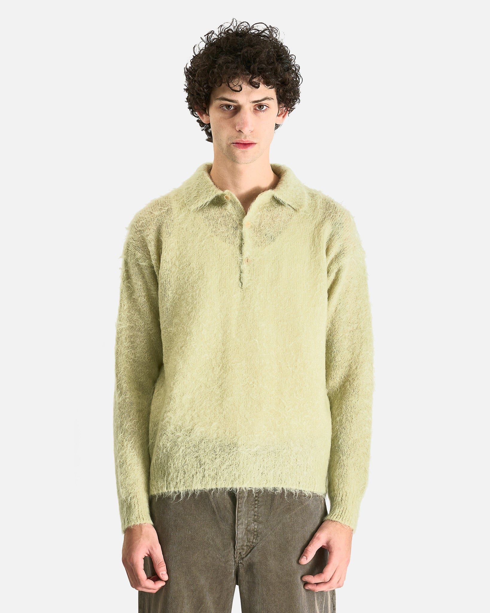 BRUSHED SUPER KID MOHAIR KNIT POLO サイズ3 Brushed Super Kid Mohair Knit Polo in Light Khaki – SVRN