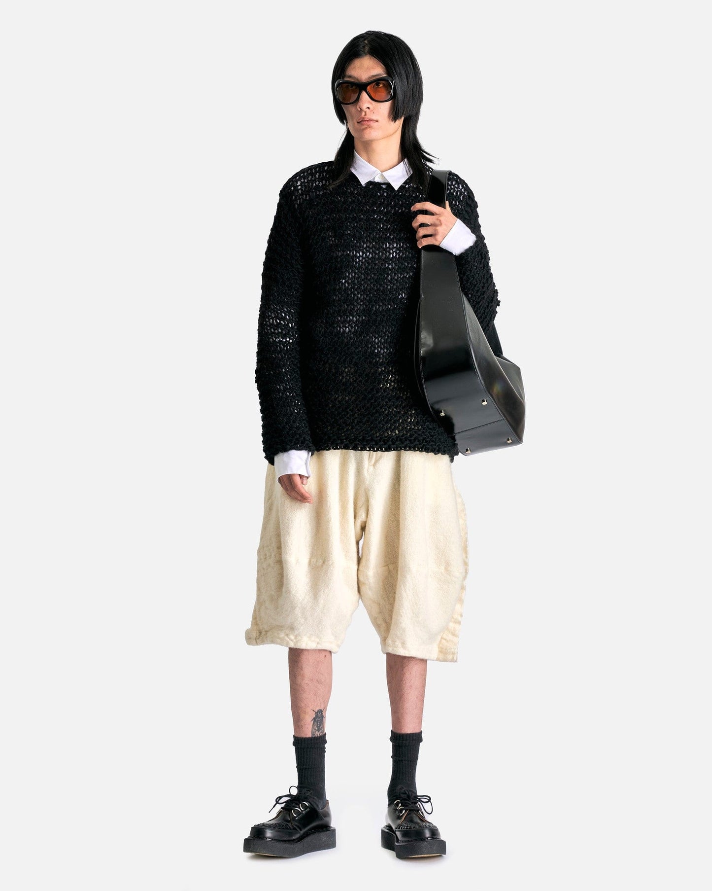 Comme des Garcons HOMME PLUS Men's Shorts Brushed Wool Shorts in Off-White