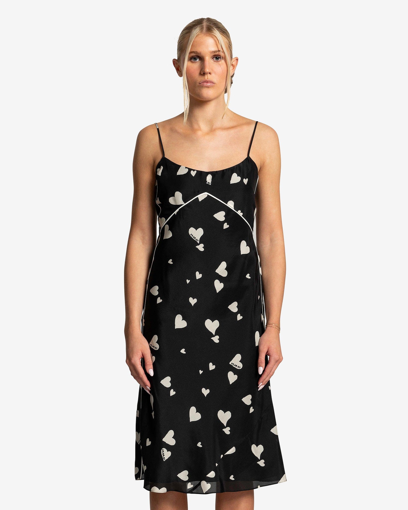 black hearts ikat mini dress Bunch of Hearts Silk Habotai Dress in Black – SVRN
