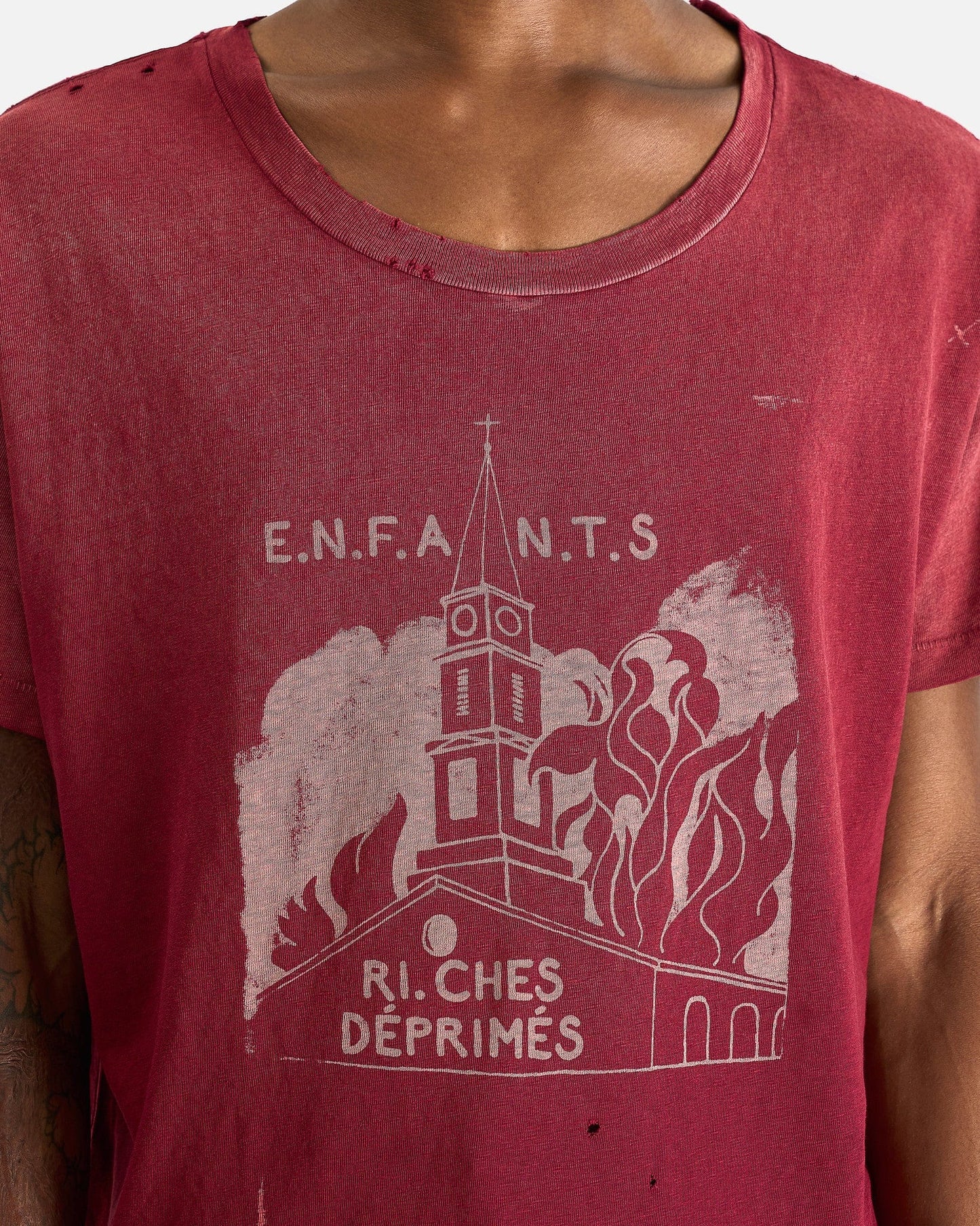 Enfants Riches Deprimes Men's T-Shirts Burning Church T-Shirt in Dark Scarlet