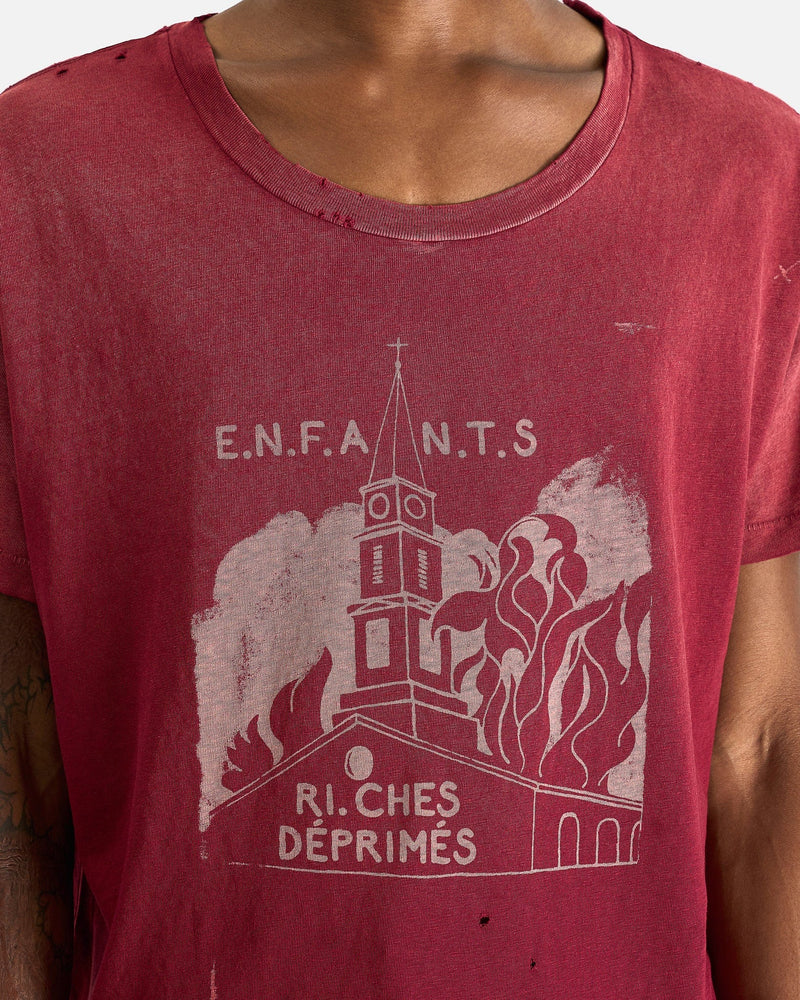 Enfants Riches Deprimes Men's T-Shirts Burning Church T-Shirt in Dark Scarlet