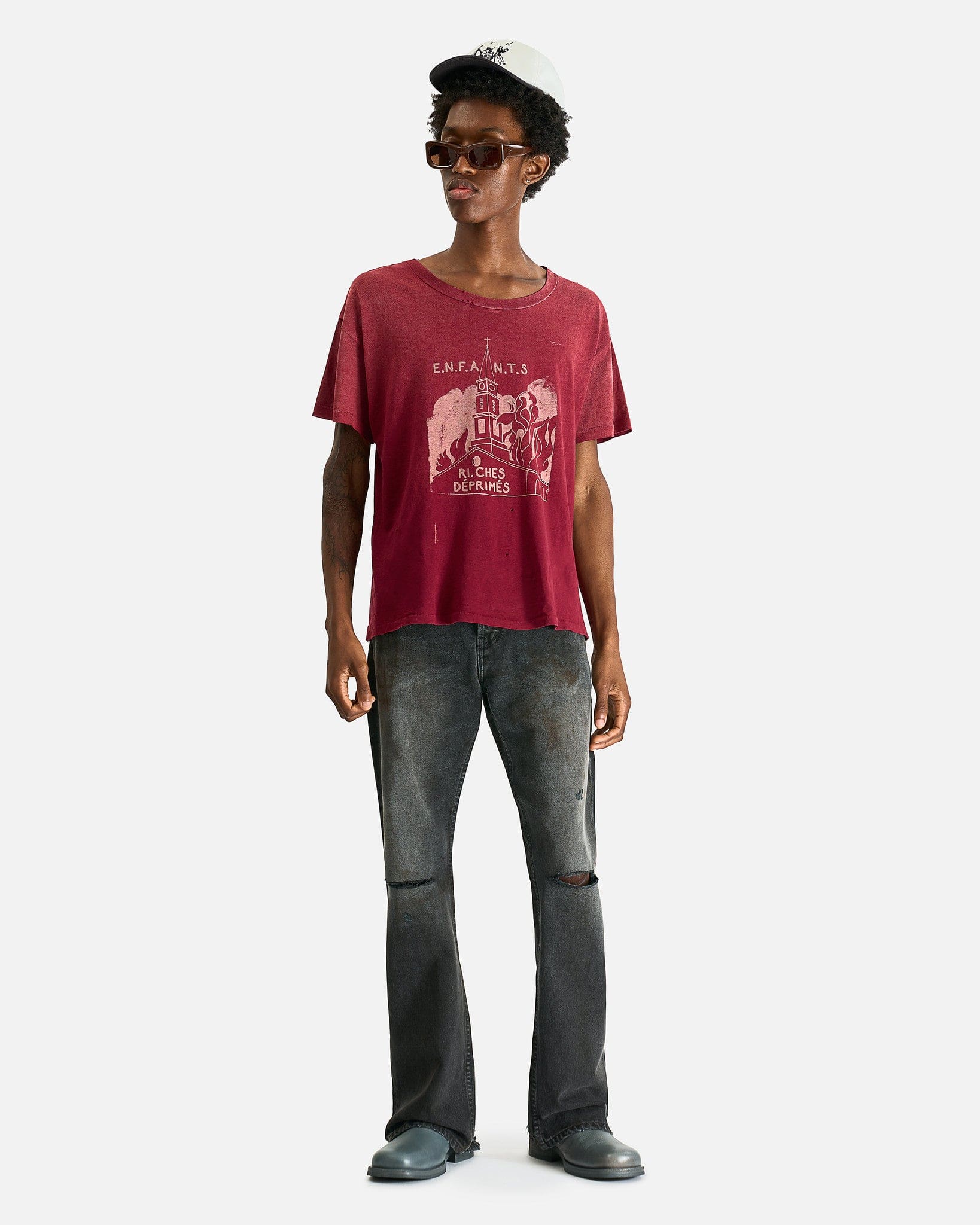 Enfants Riches Deprimes Men's T-Shirts Burning Church T-Shirt in Dark Scarlet