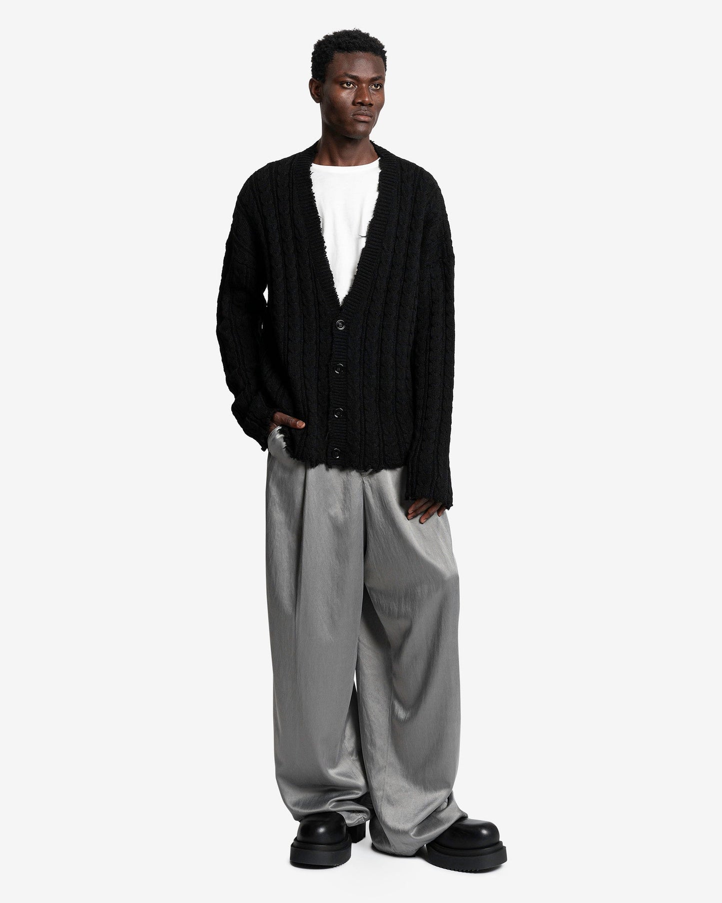 MM6 Maison Margiela Men's Sweater Cable Knit Cardigan in Black