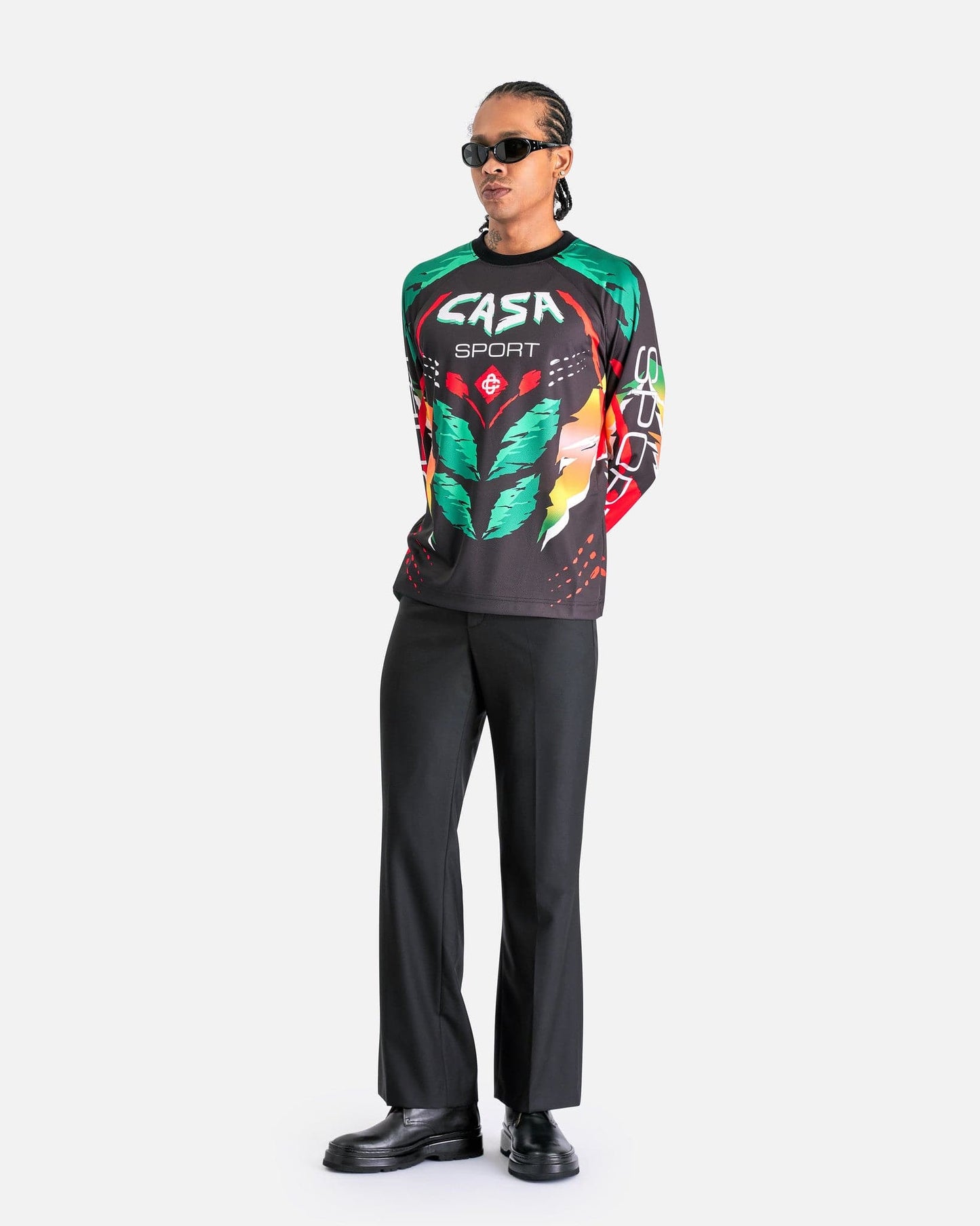 Casablanca Men's T-Shirts Casa Moto Sublimated Long Sleeve T-Shirt in Black
