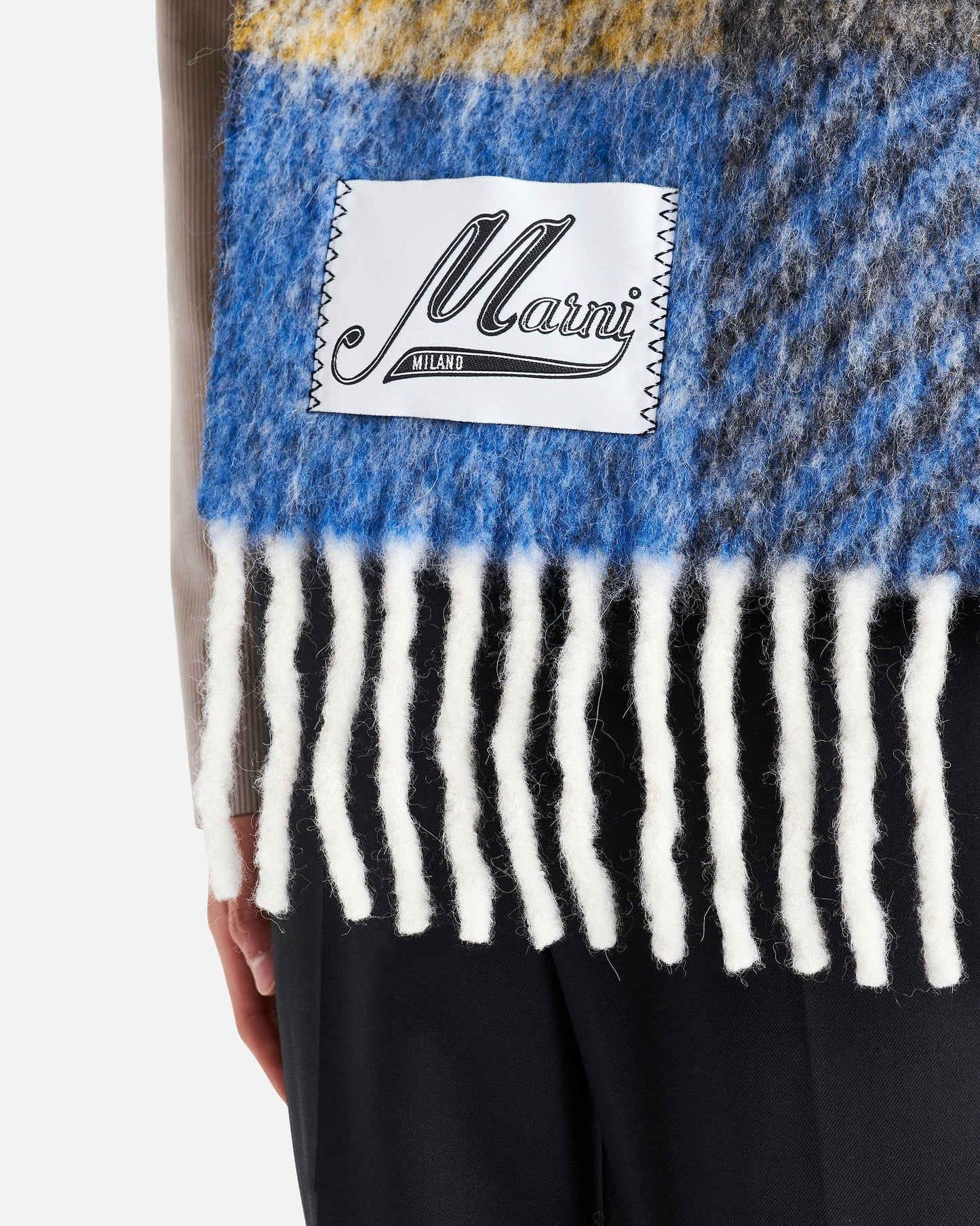 Marni Scarves Check Woven Scarf in Mazarine Blue
