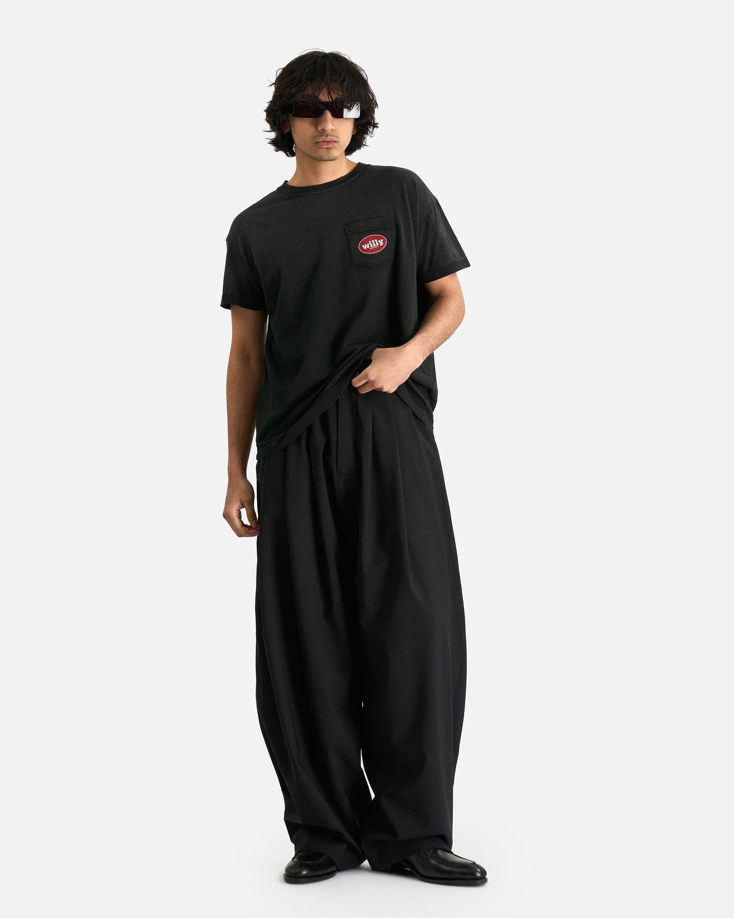 Willy Chavarria Men's T-Shirts Chorizo Destroyed Easy Tee in Washed Black