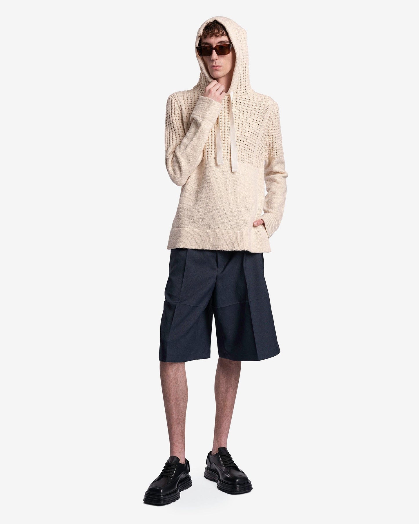 Jil Sander Men's Sweater Chunky Cotton Wool Hoodie in Natural