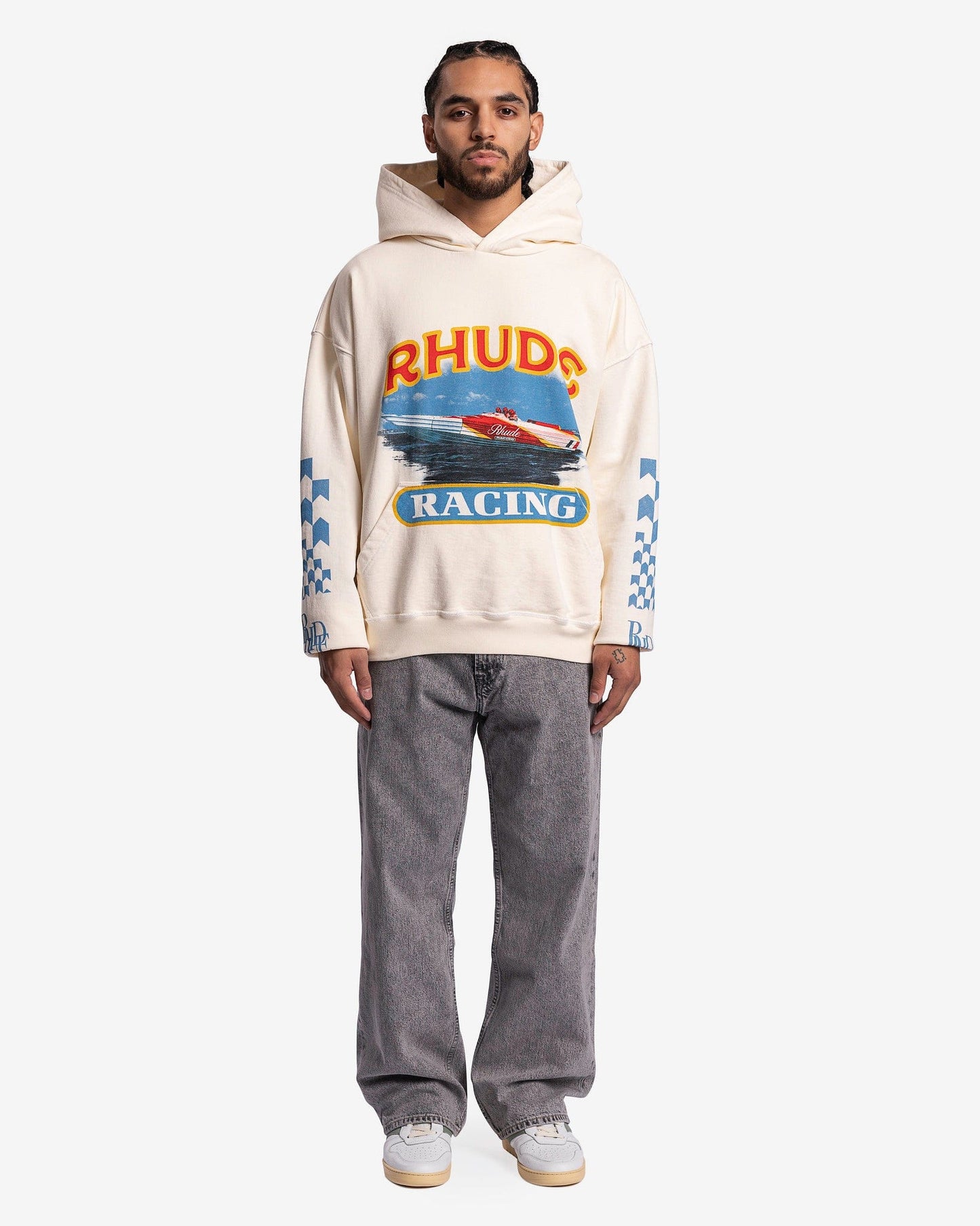 Rhude Men's Sweatshirts Cigarette Racing Hoodie in Vintage White