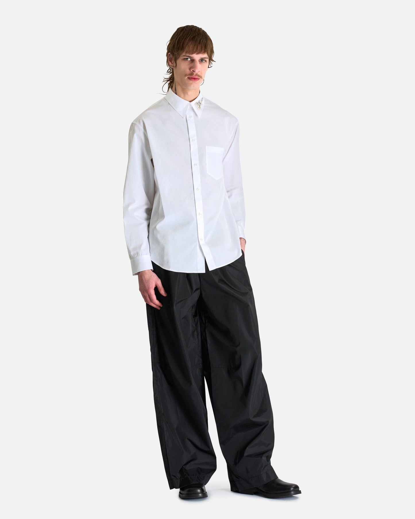 Simone Rocha Men's Shirts Classic Fit Shirt w/ Turbo EMB in White/Pearl