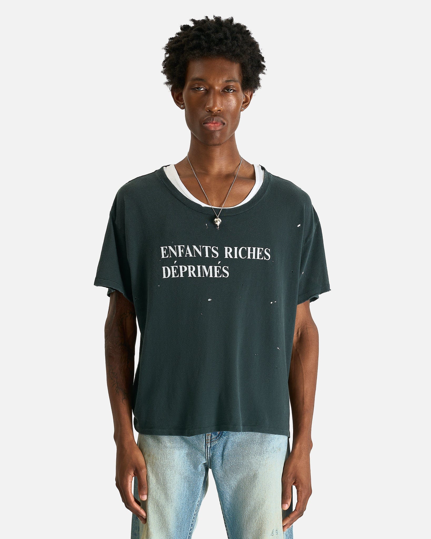 Enfants Riches Deprimes Men's T-Shirts Classic Logo T-Shirt in Damaged Black