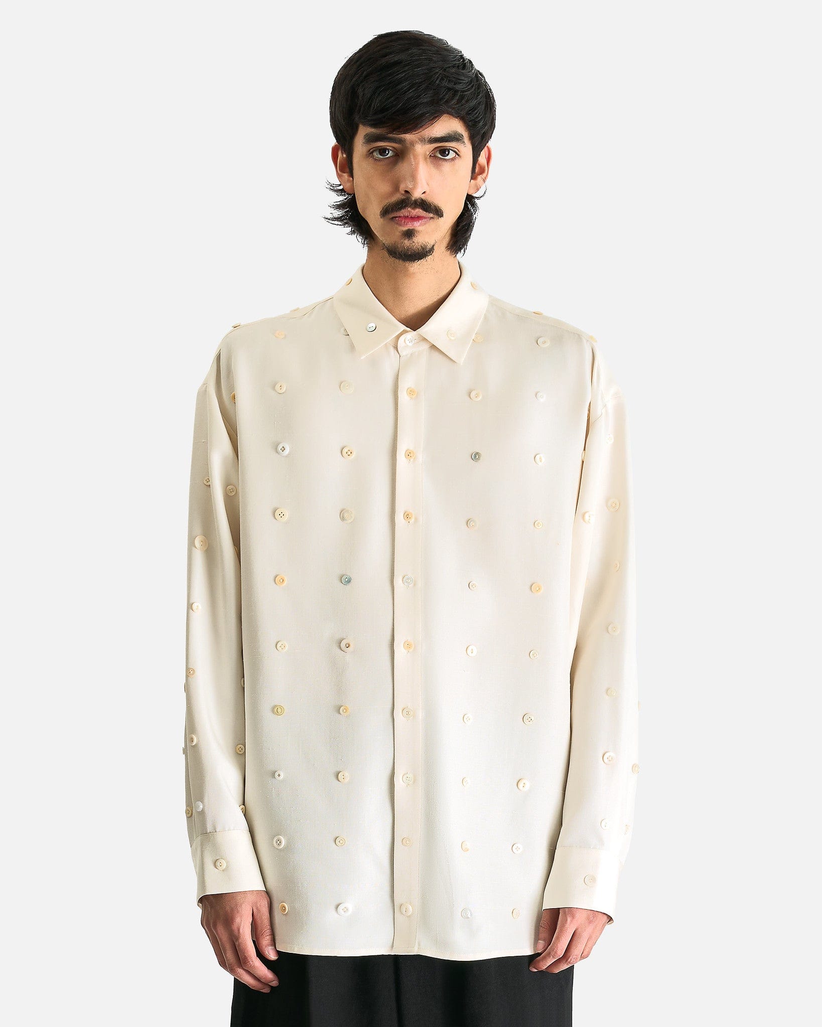 Clemente Button Shirt in Ivory L at SVRN Clemente Button Shirt in Ivory L at SVRN