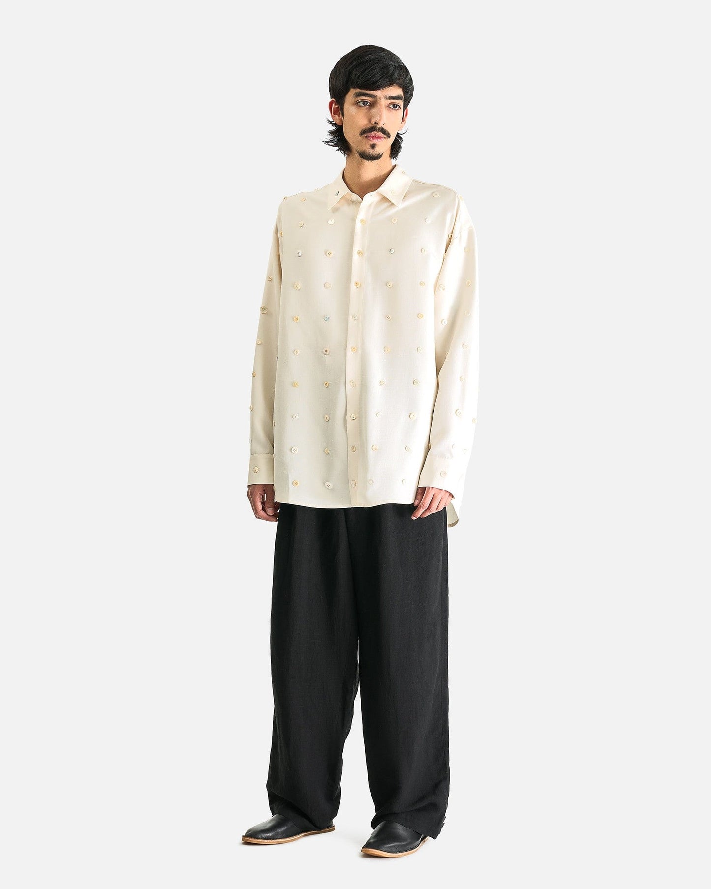 AUBERO Men's Shirts Clemente Button Shirt in Ivory