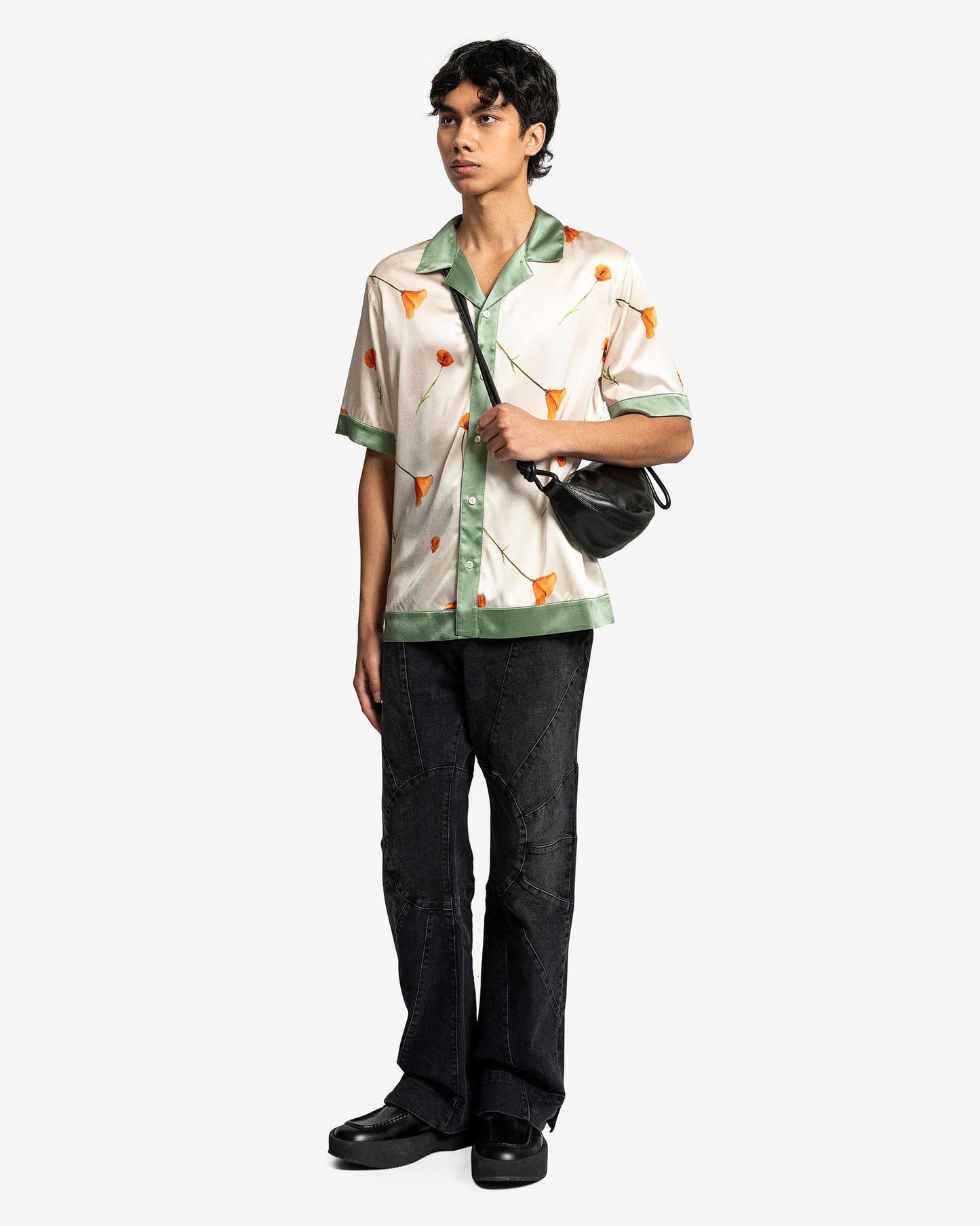 Nahmias Men's Shirts Colorblock Poppy Short Sleeve Silk Shirt in Ivory