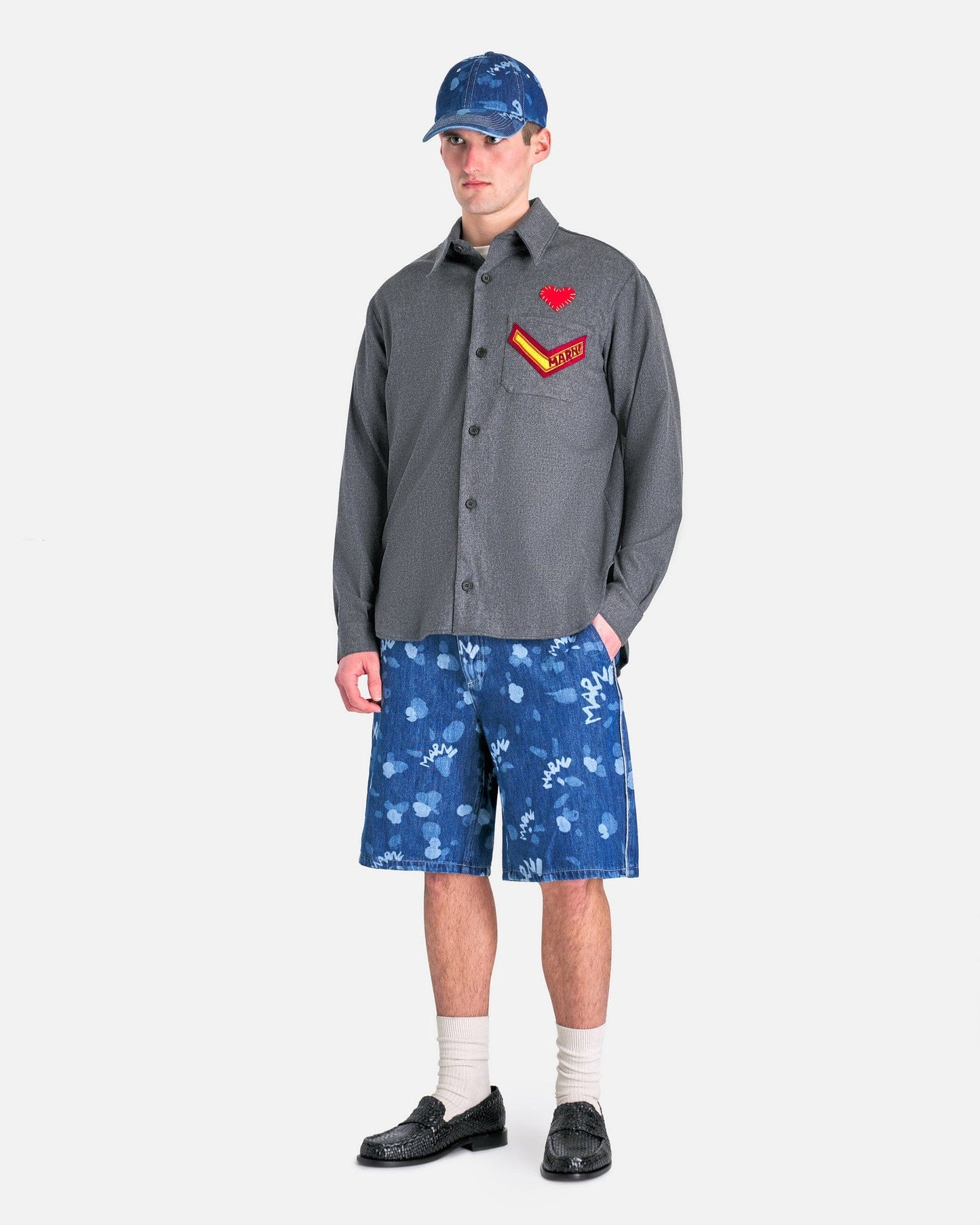 Marni Men's Shirts Compact Wool Flannel Shirt in Granite