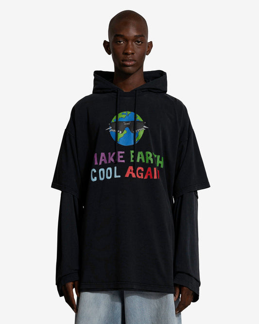 VETEMENTS Men's T-Shirts Cool Earth Hooded Longsleeve in Washed Black