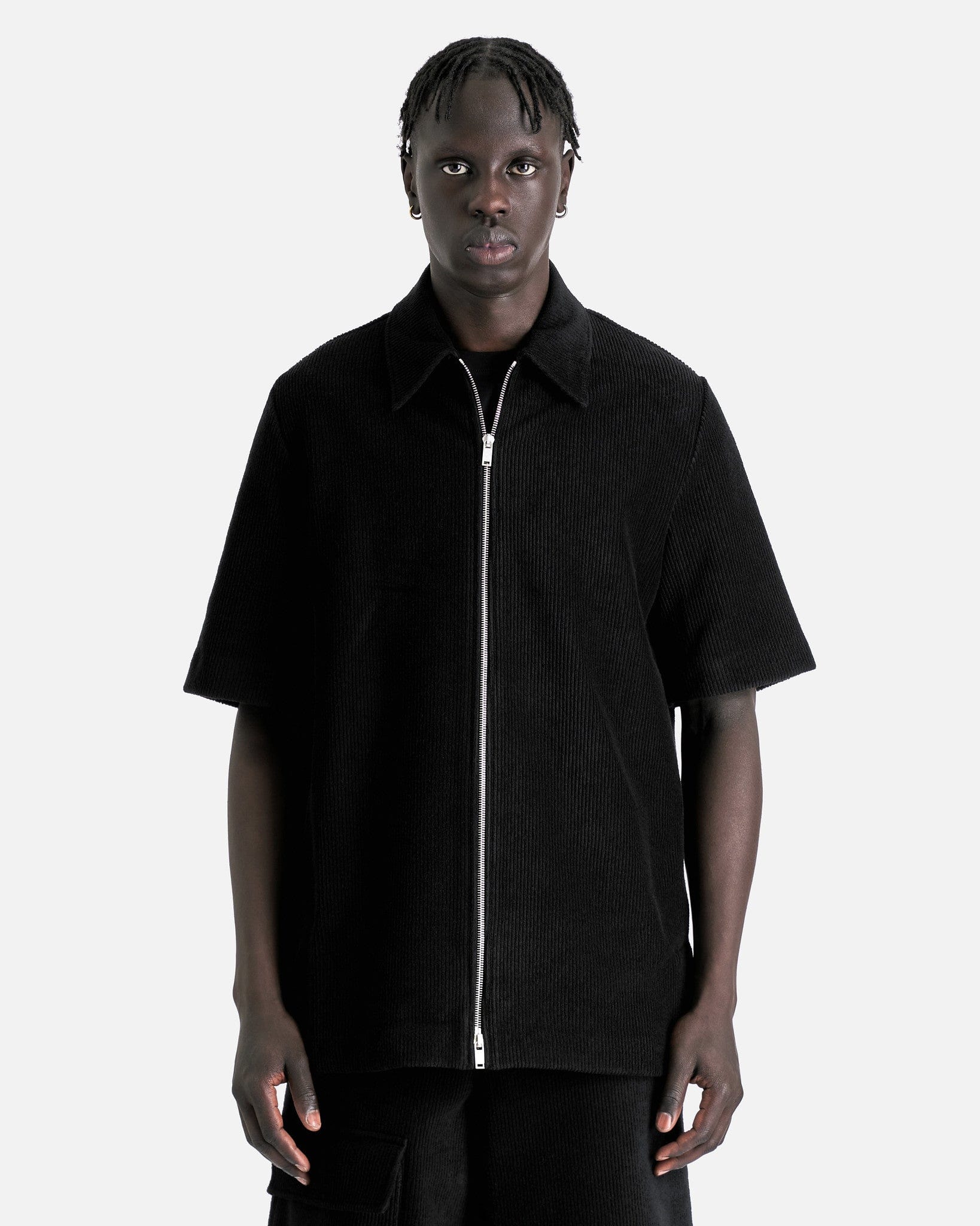 Corduroy Zip Short Sleeve in Black SVRN Corduroy Zip Short Sleeve in Black SVRN